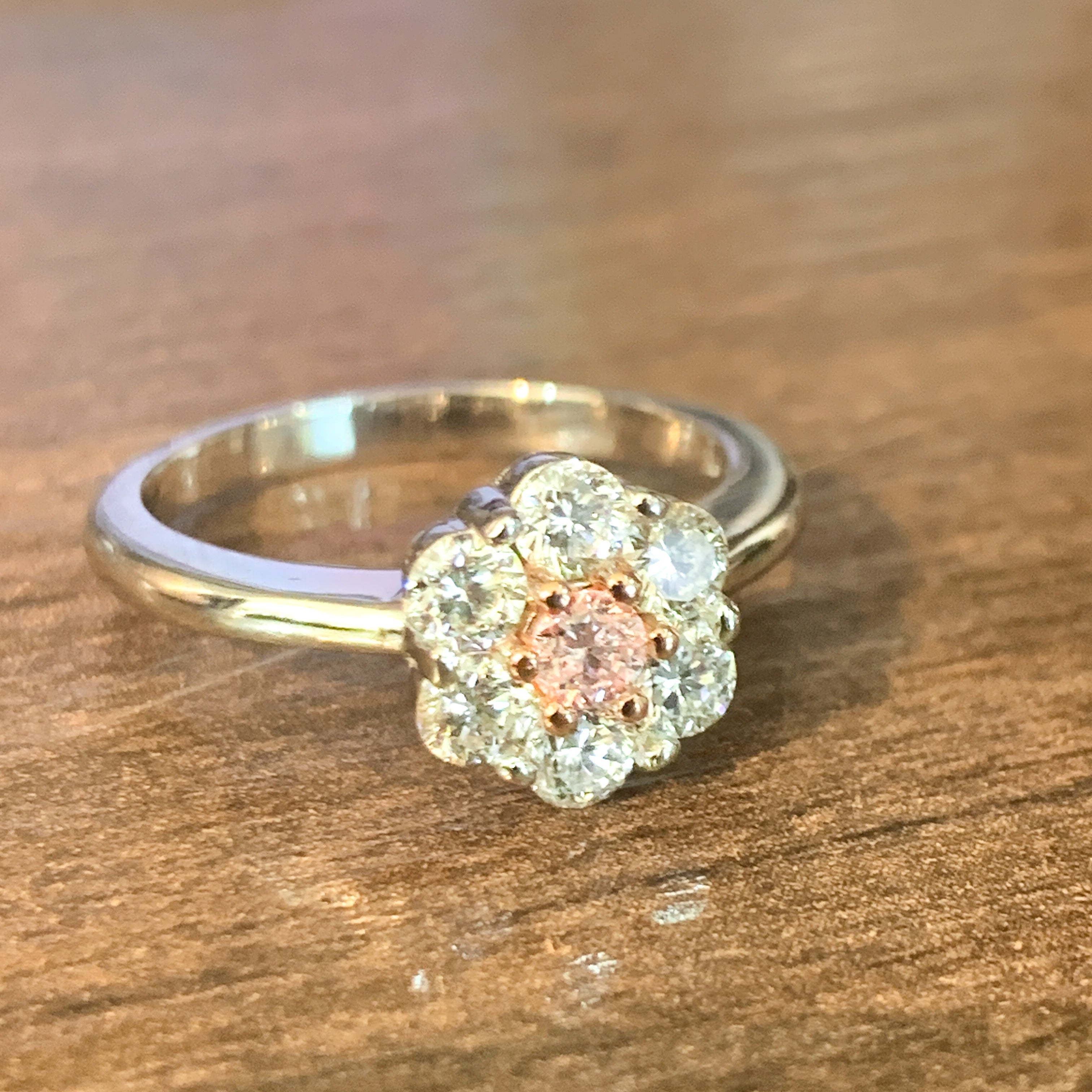 Platinum and Rose Gold cluster Pink Diamond 0.12 and White Diamond ring - Masterpiece Jewellery Opal & Gems Sydney Australia | Online Shop