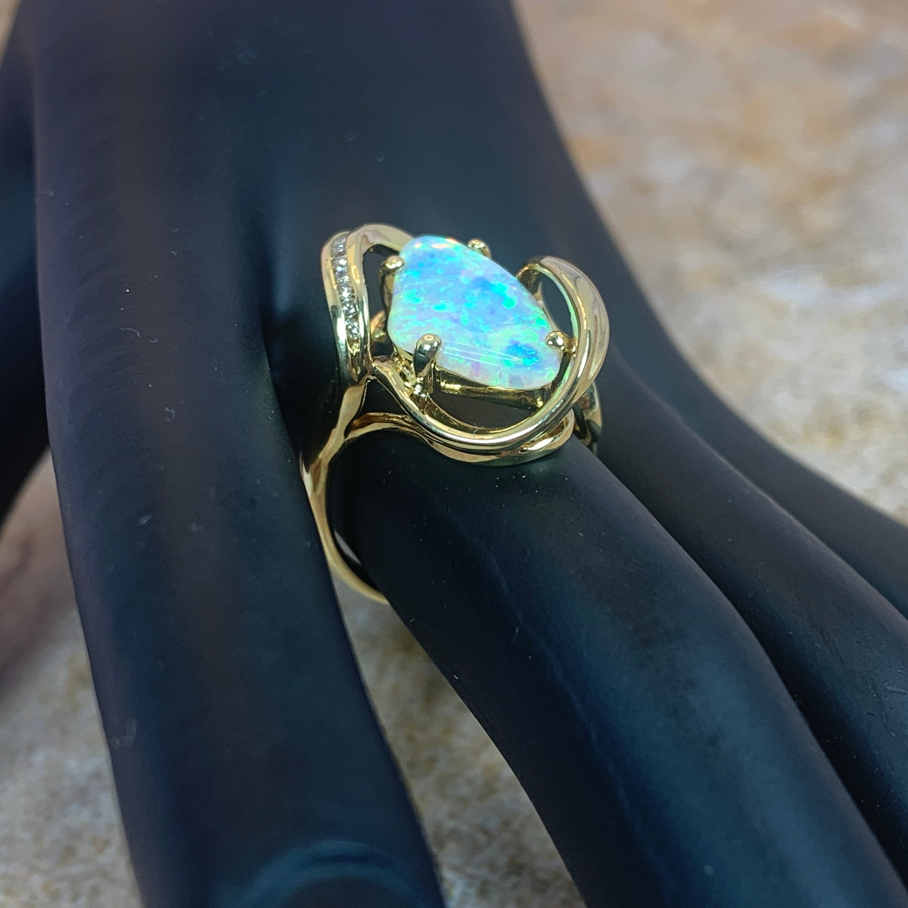 18kt Yellow Gold Crystal Opal and Diamond ring - Masterpiece Jewellery Opal & Gems Sydney Australia | Online Shop