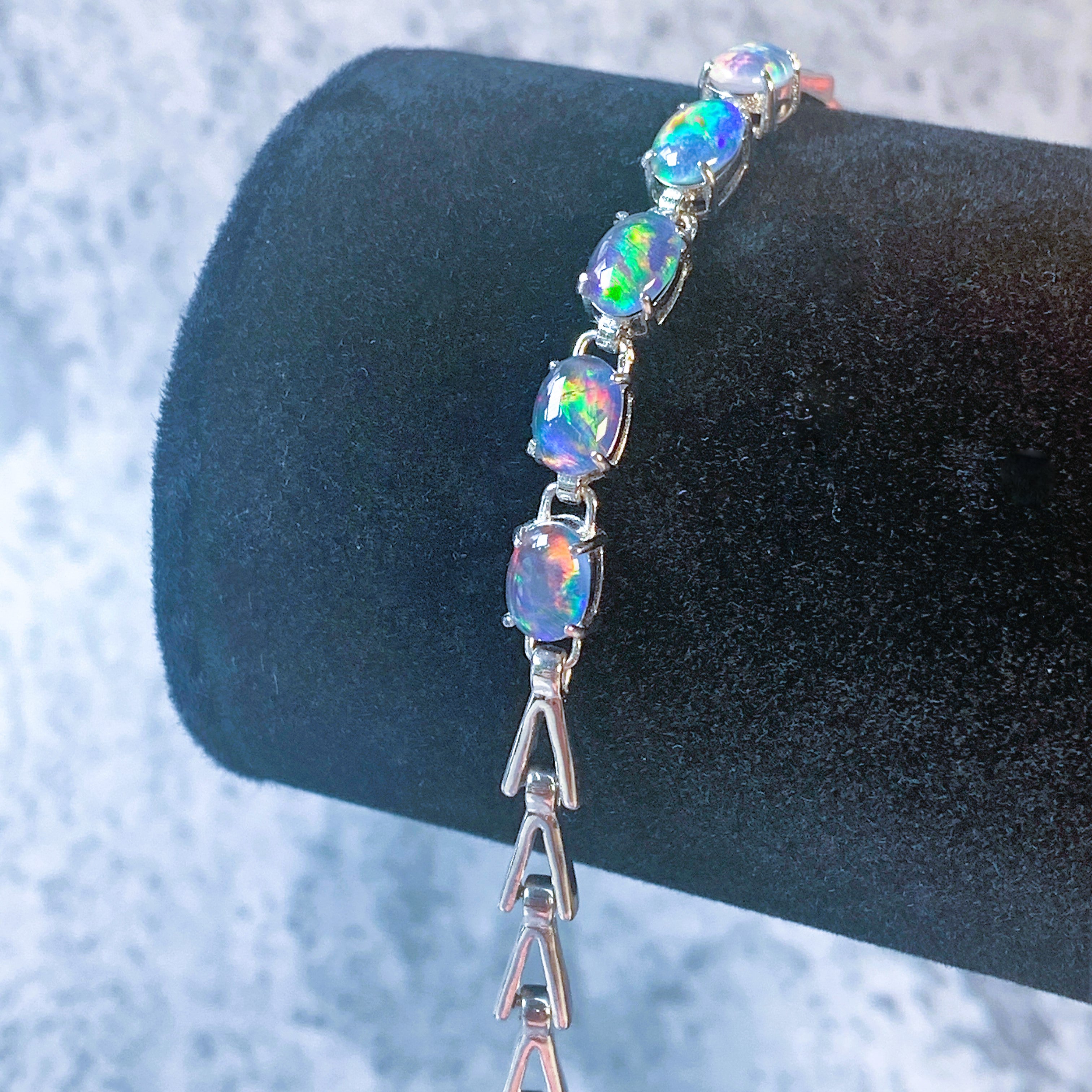 Sterling Silver 5 Opal triplet 8x6mm bracelet triangle design bracelet - Masterpiece Jewellery Opal & Gems Sydney Australia | Online Shop