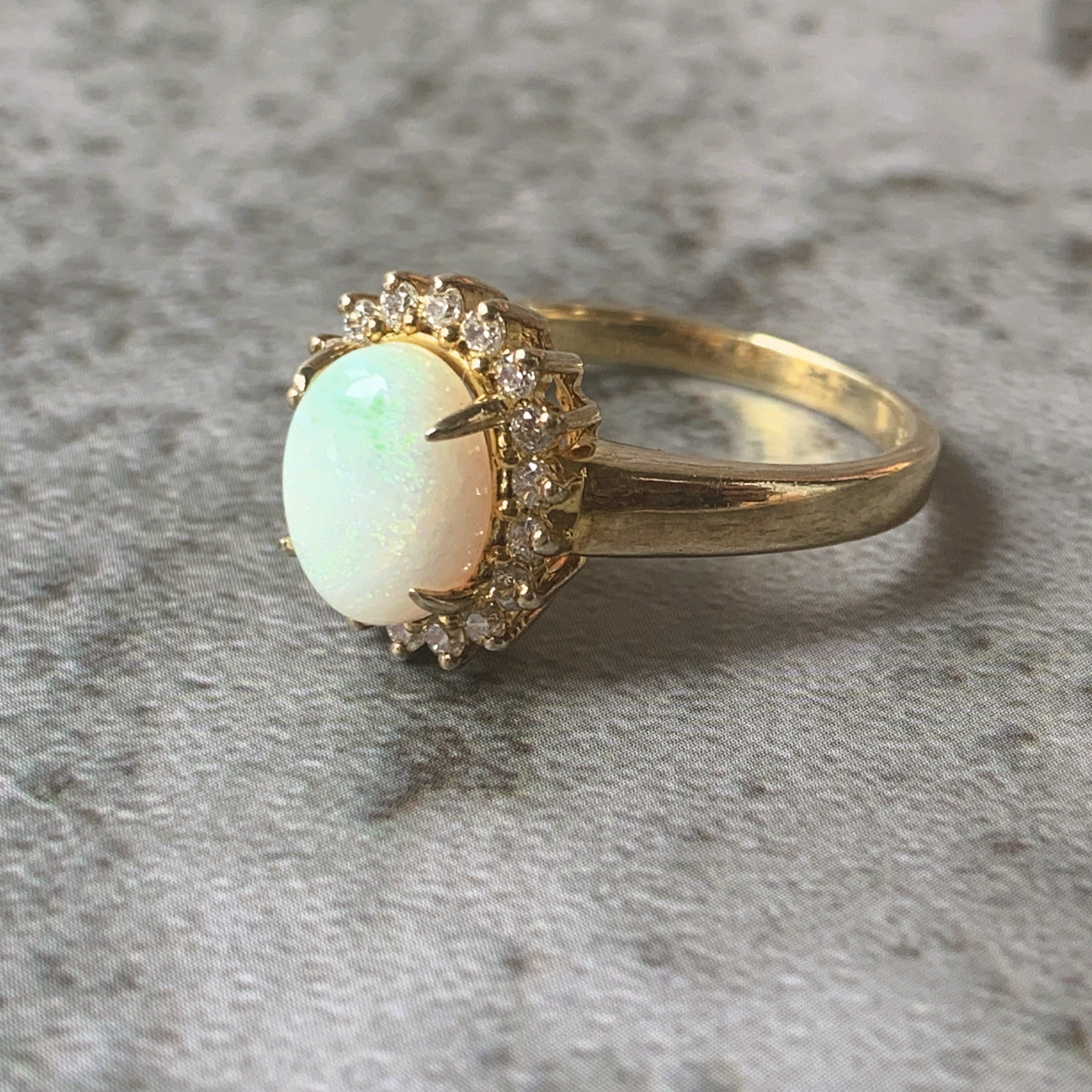 Gold Plated Sterling Silver Opal 9x7mm and cubic zirconia cluster ring - Masterpiece Jewellery Opal & Gems Sydney Australia | Online Shop