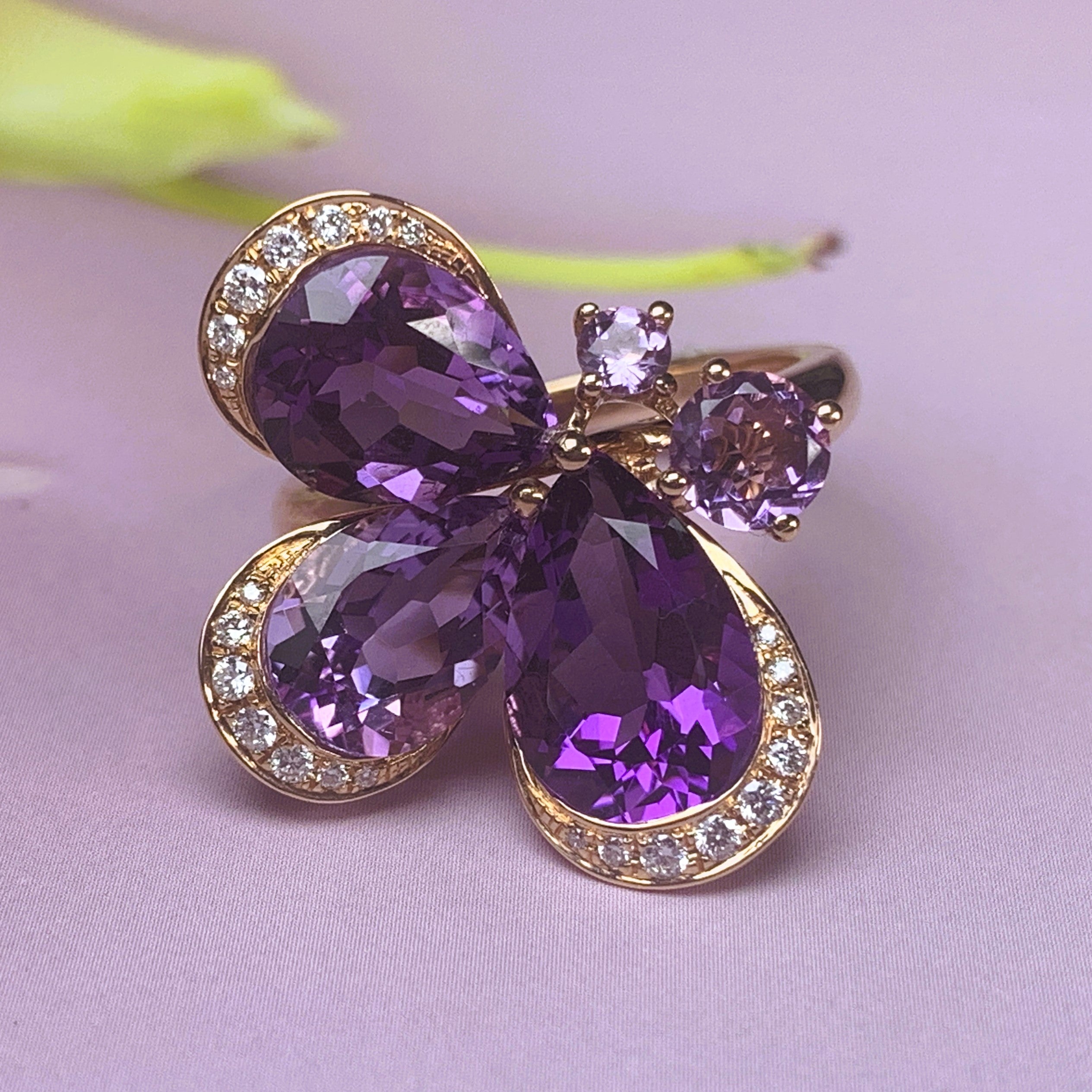 18kt Rose Gold Butterfly design Amethyst and Diamond ring - Masterpiece Jewellery Opal & Gems Sydney Australia | Online Shop