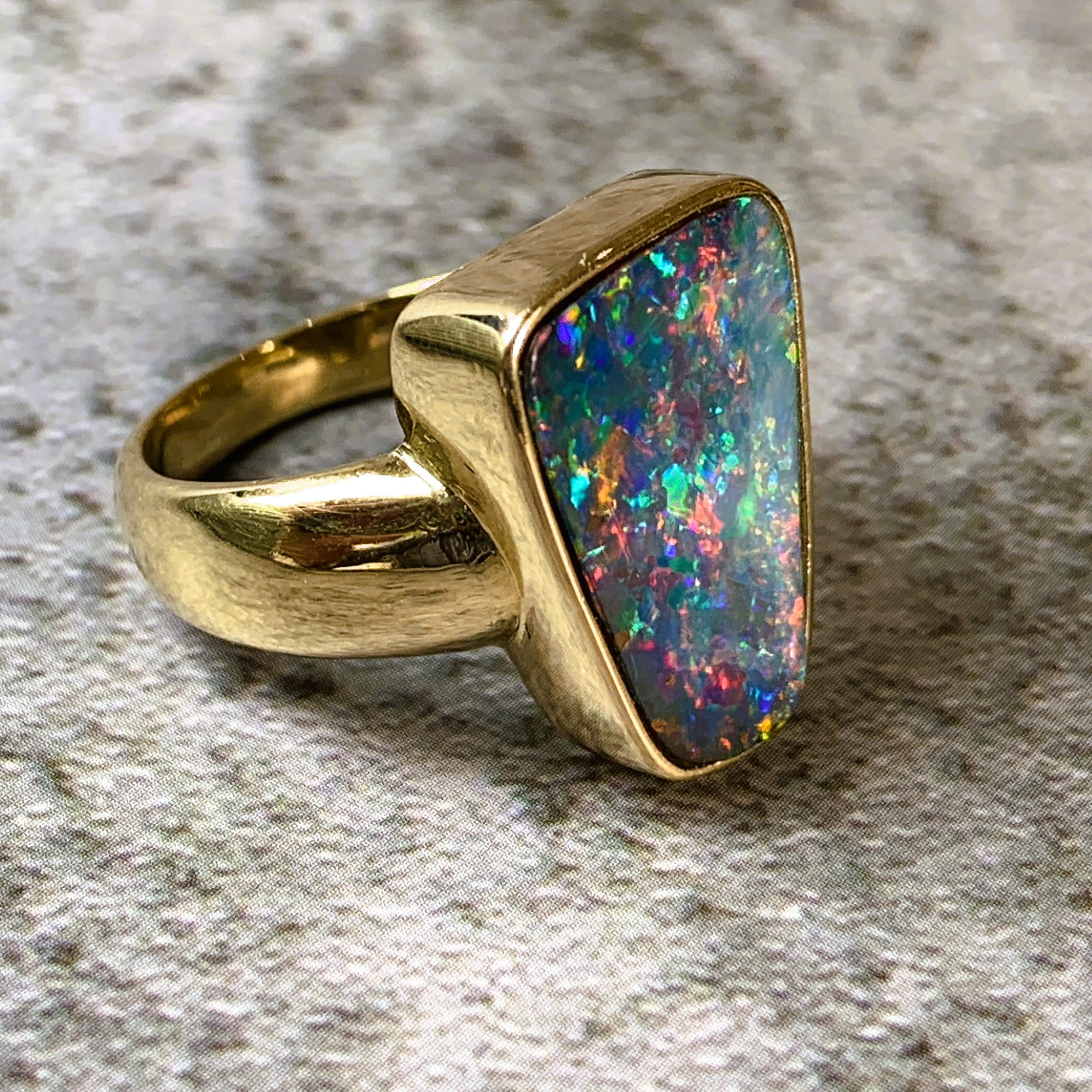 18kt Yellow Gold 5.42ct Queensland Boulder Fire Opal bezel set ring - Masterpiece Jewellery Opal & Gems Sydney Australia | Online Shop