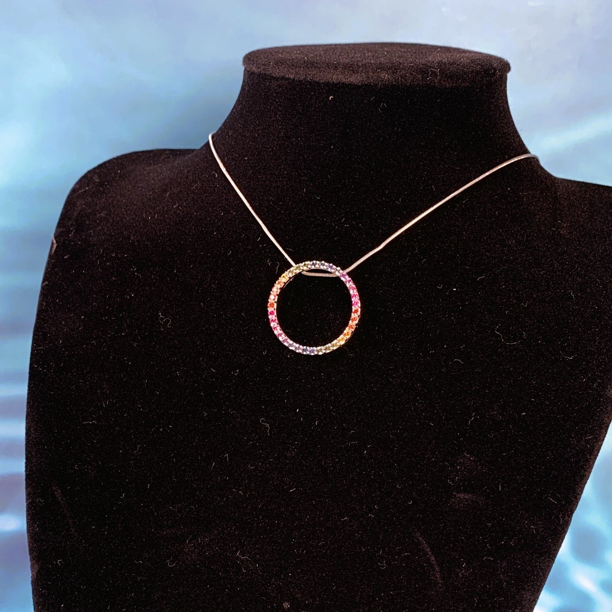 9kt White Gold Multi Colour Sapphire Circle necklace - Masterpiece Jewellery Opal & Gems Sydney Australia | Online Shop