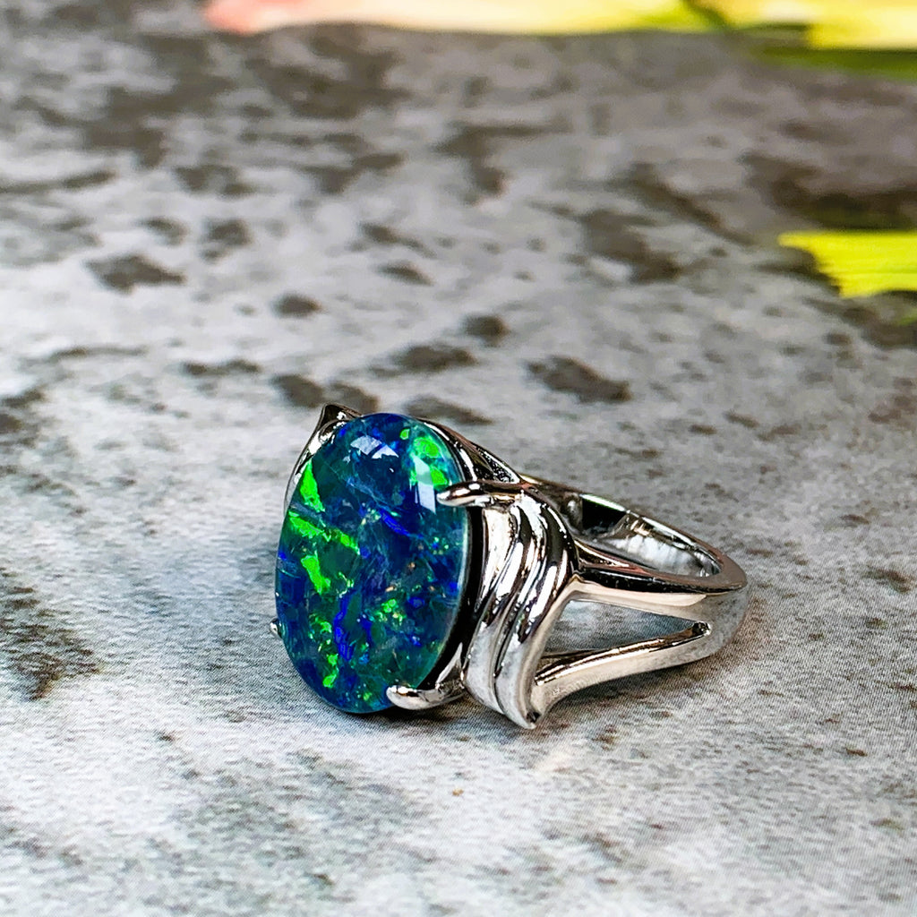 Sterling Silver 16x12mm Opal triplet ring - Masterpiece Jewellery Opal & Gems Sydney Australia | Online Shop