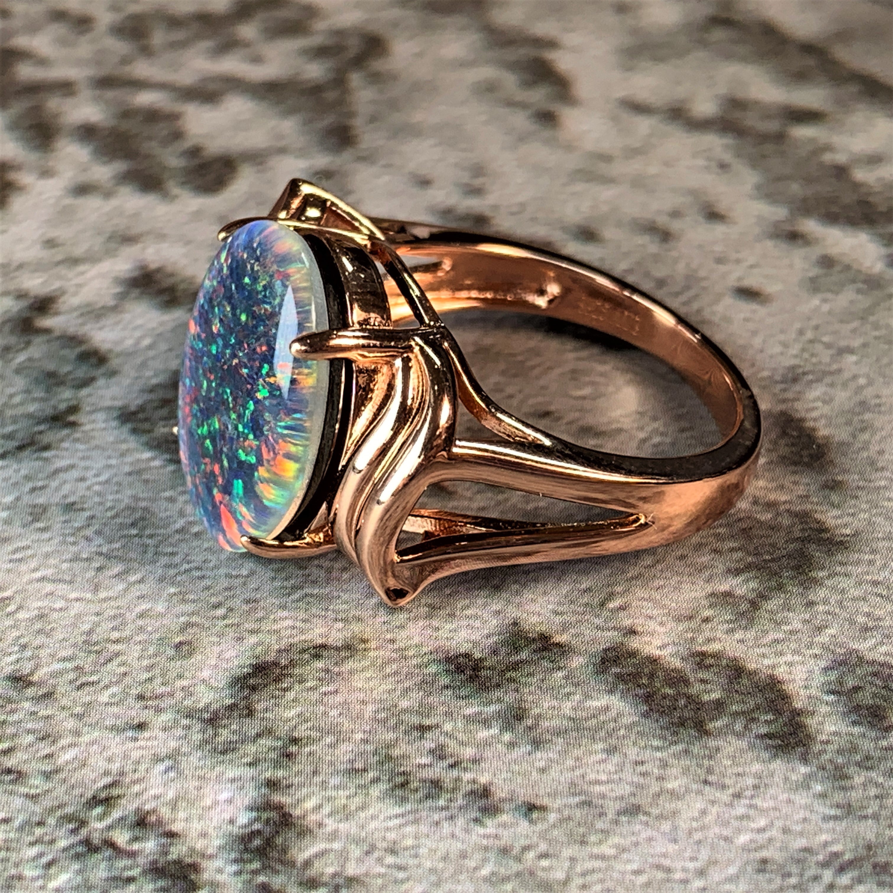 Rose Gold Plated Sterling Silver 16x12mm Opal triplet ring - Masterpiece Jewellery Opal & Gems Sydney Australia | Online Shop