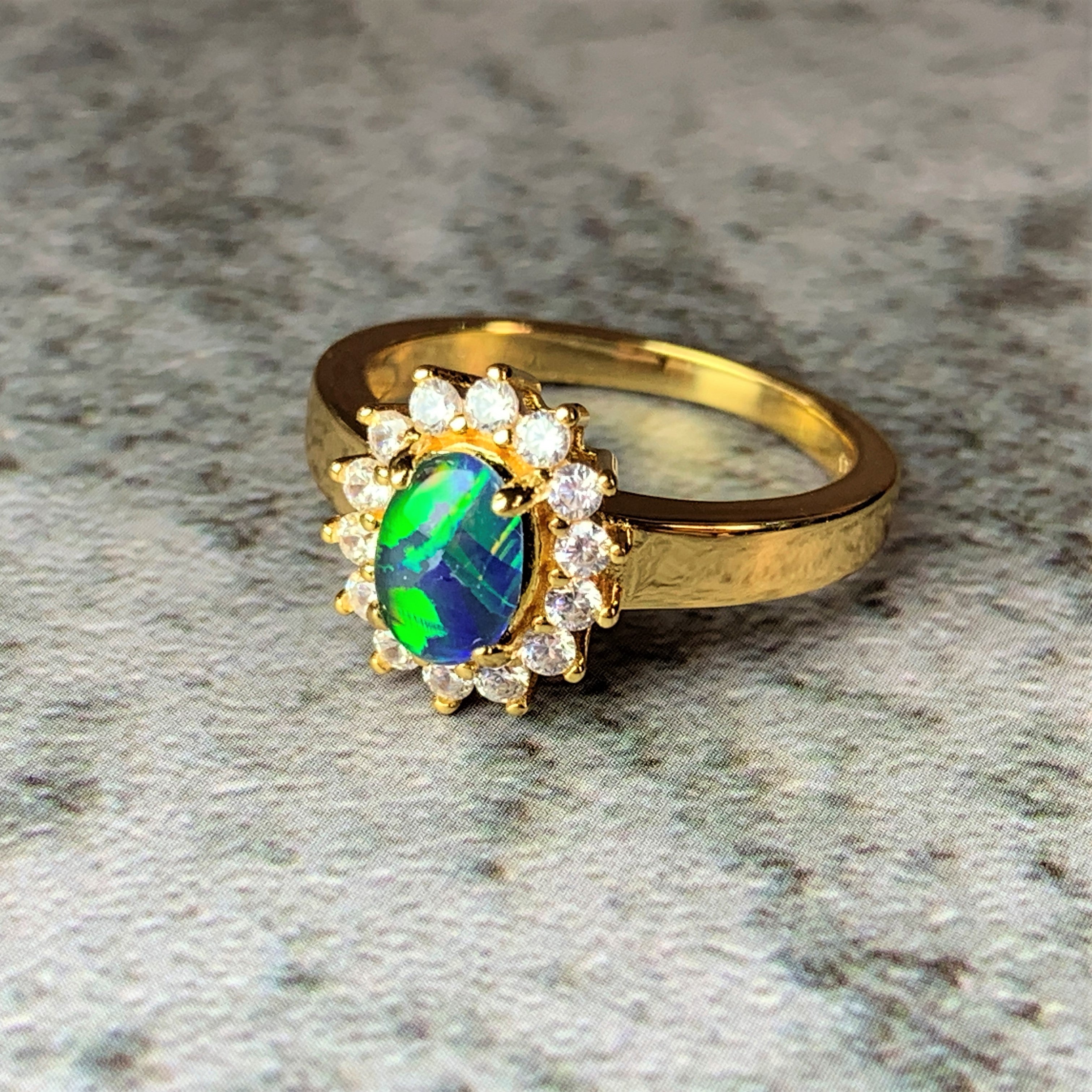 Gold Plated Silver cluster Opal triplet 7x5mm ring - Masterpiece Jewellery Opal & Gems Sydney Australia | Online Shop