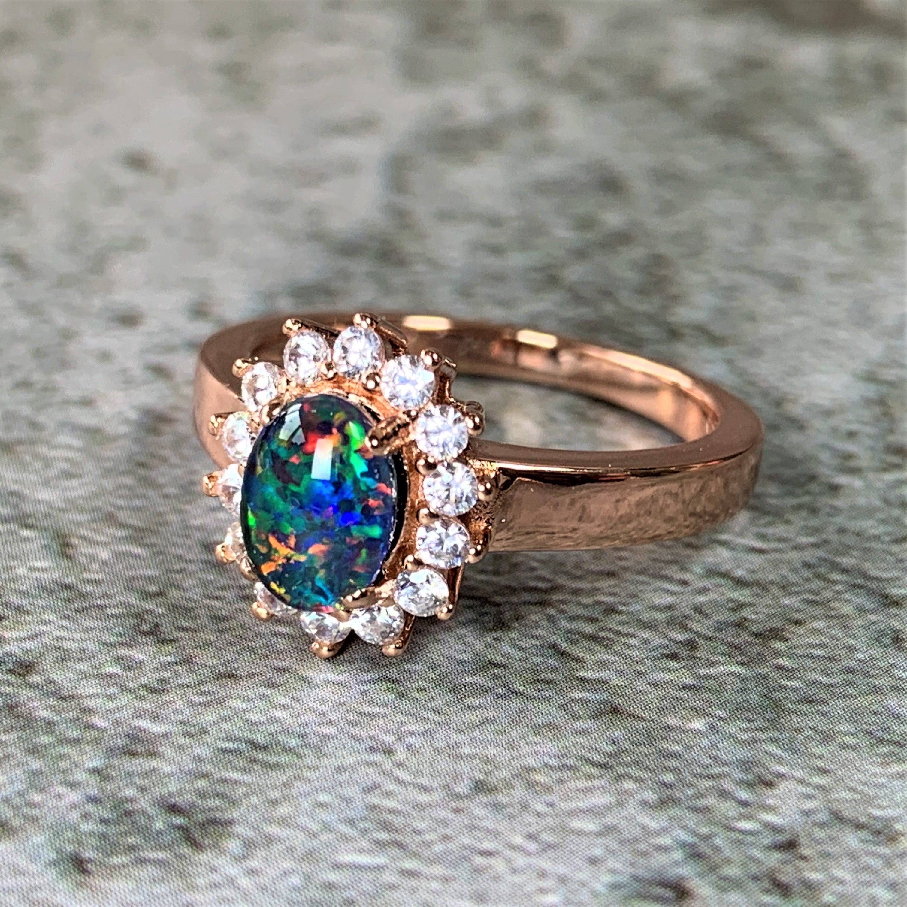 Rose Gold plated Opal triplet 7x5mm ring - Masterpiece Jewellery Opal & Gems Sydney Australia | Online Shop