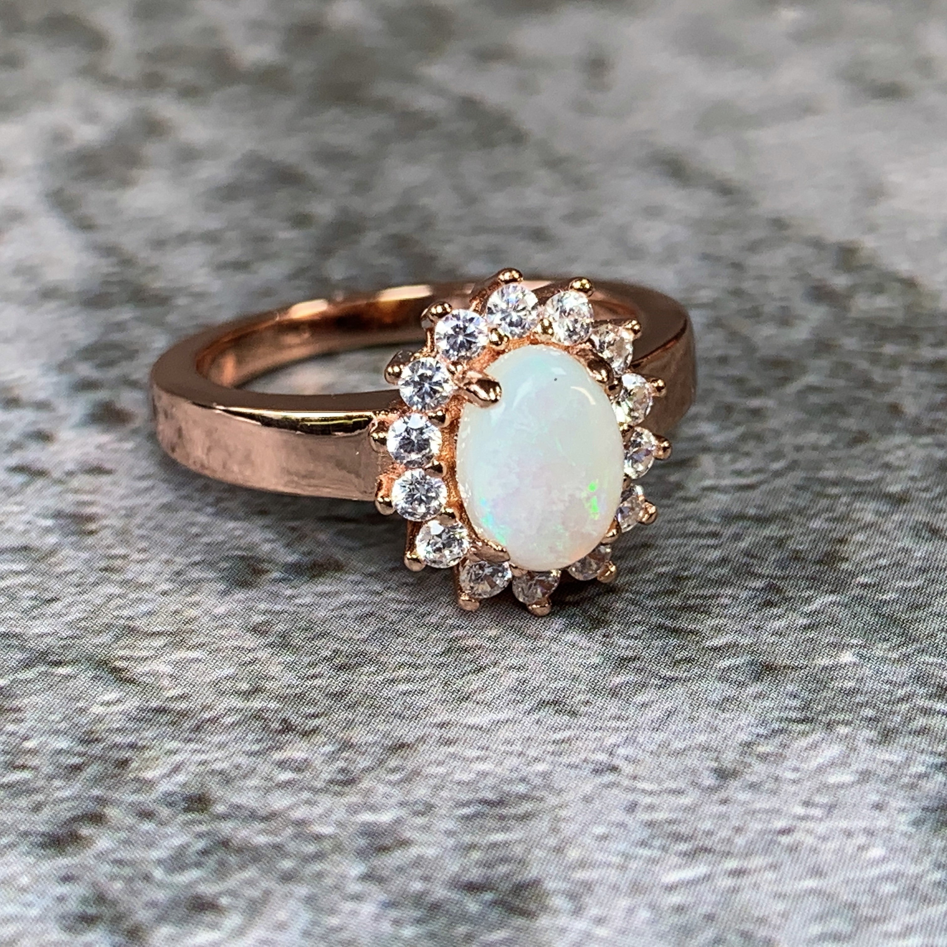 Rose Gold Sterling Silver Light Opal 7x5mm cluster ring - Masterpiece Jewellery Opal & Gems Sydney Australia | Online Shop