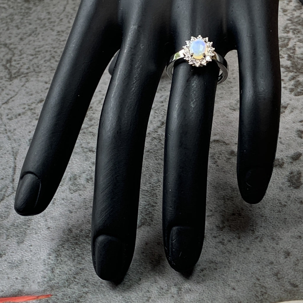 Sterling Silver White Opal 7x5mm Cluster ring - Masterpiece Jewellery Opal & Gems Sydney Australia | Online Shop