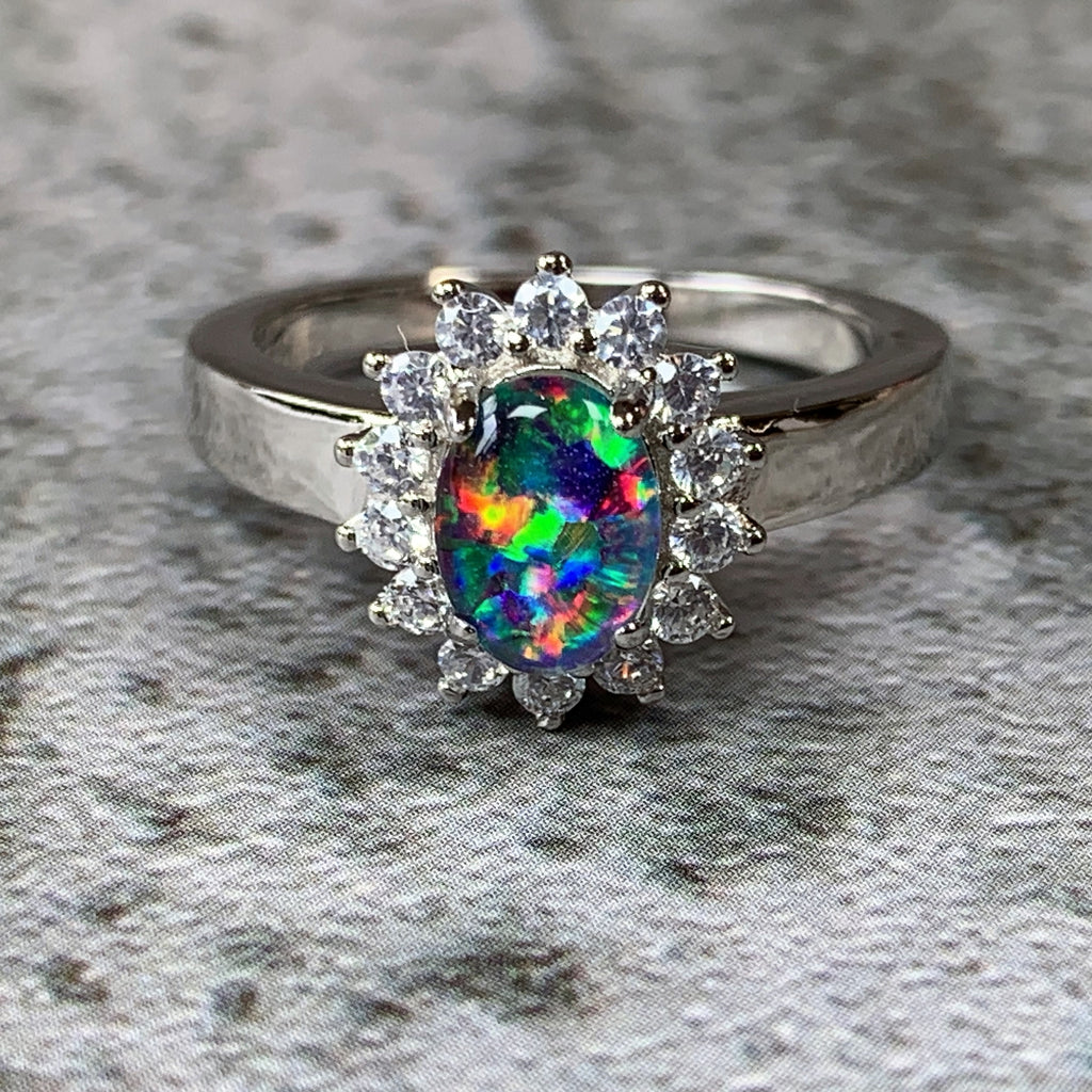 Sterling Silver Triplet Opal 7x5mm cluster ring - Masterpiece Jewellery Opal & Gems Sydney Australia | Online Shop