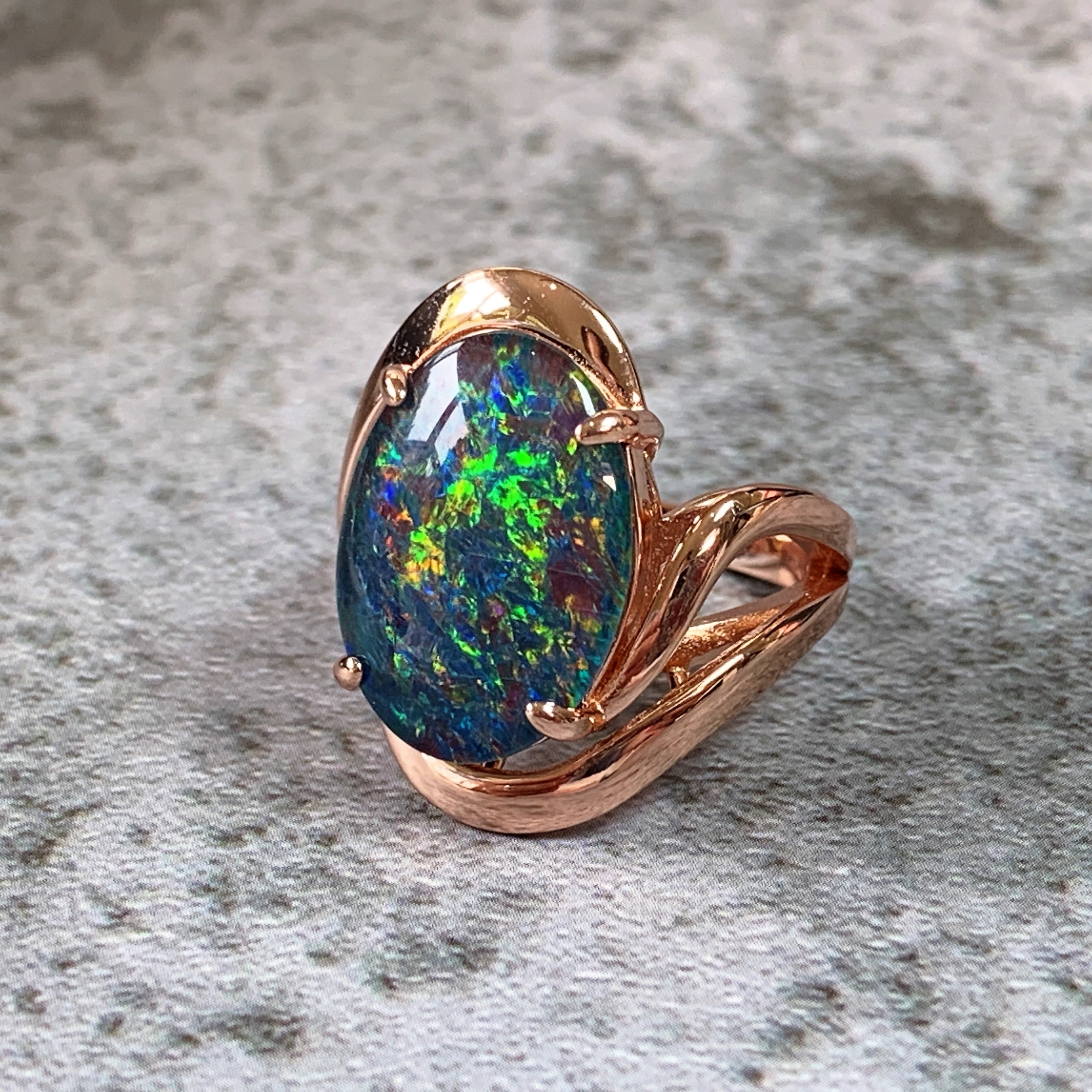 Rose Gold plated Silver Opal triplet 18x13mm ring - Masterpiece Jewellery Opal & Gems Sydney Australia | Online Shop