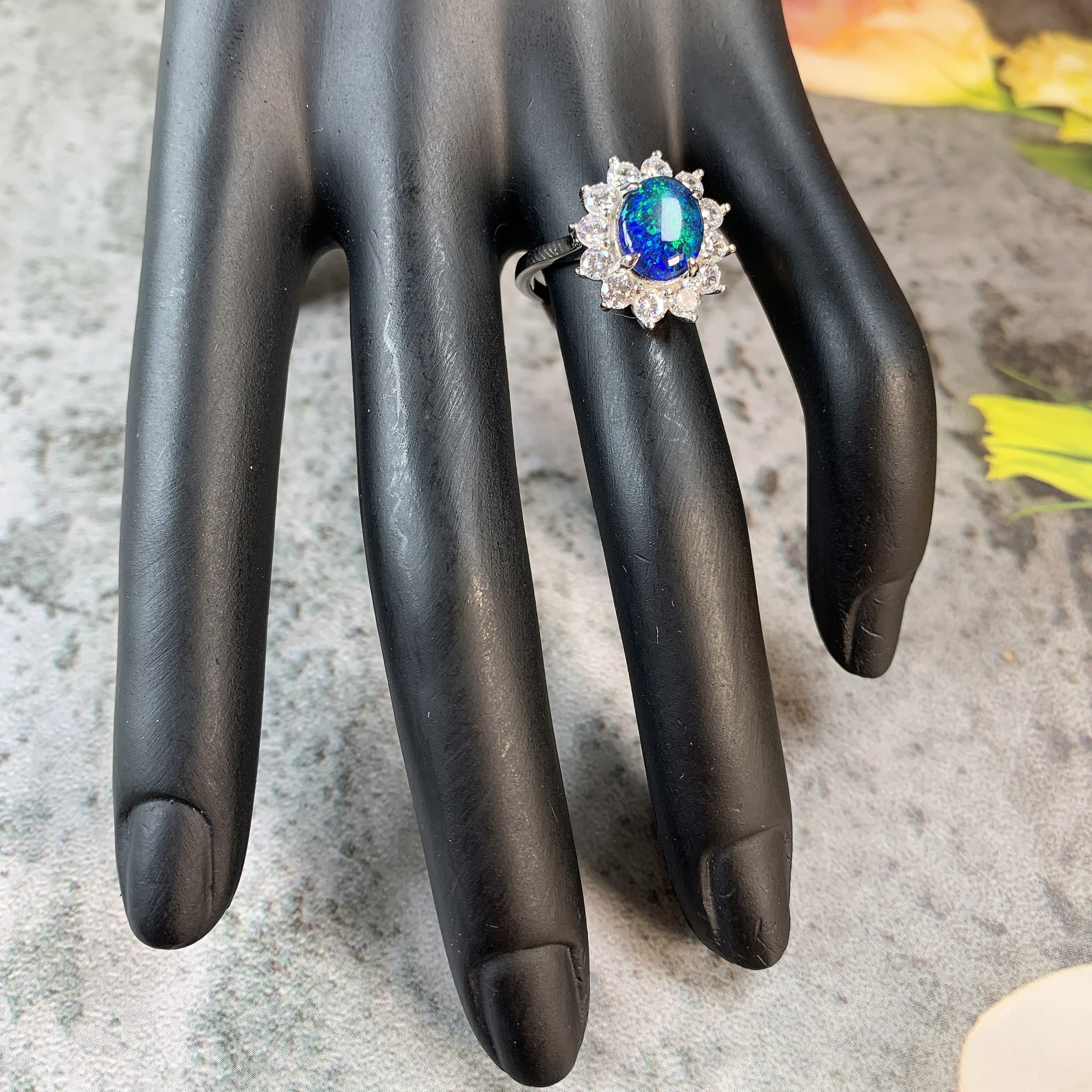 Sterling Silver cluster ring 10x8mm Opal Triplet cluster - Masterpiece Jewellery Opal & Gems Sydney Australia | Online Shop