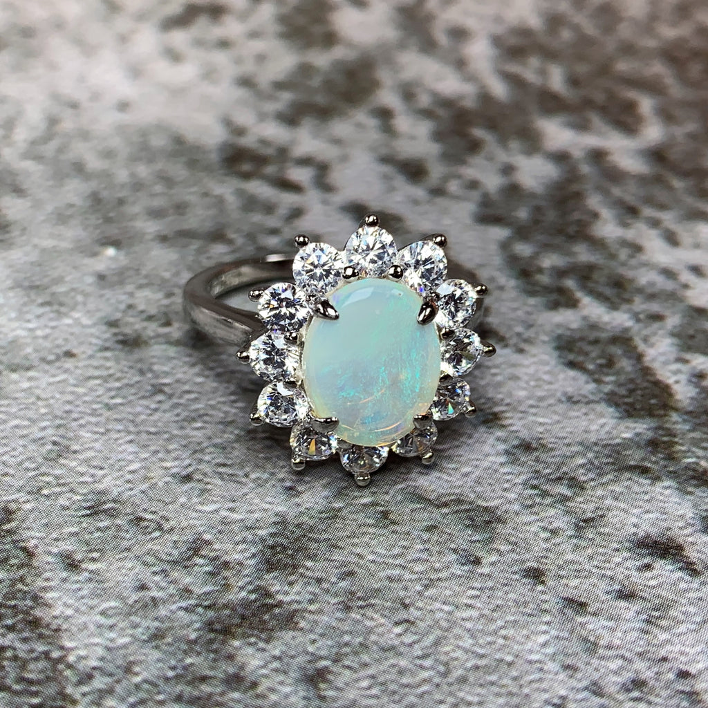 Sterling Silver 10x8mm White Opal cluster ring - Masterpiece Jewellery Opal & Gems Sydney Australia | Online Shop