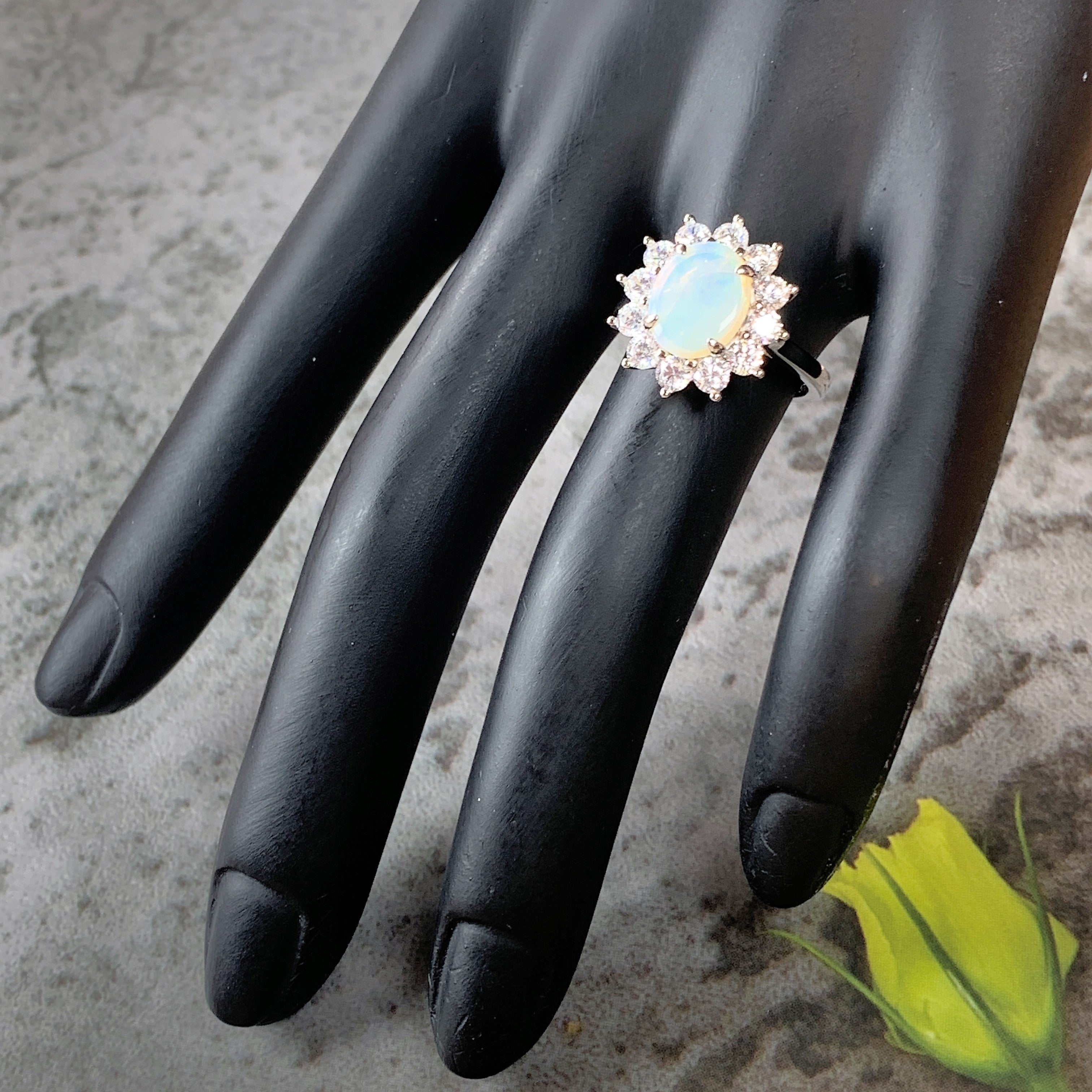 Sterling Silver 10x8mm White Opal cluster ring - Masterpiece Jewellery Opal & Gems Sydney Australia | Online Shop
