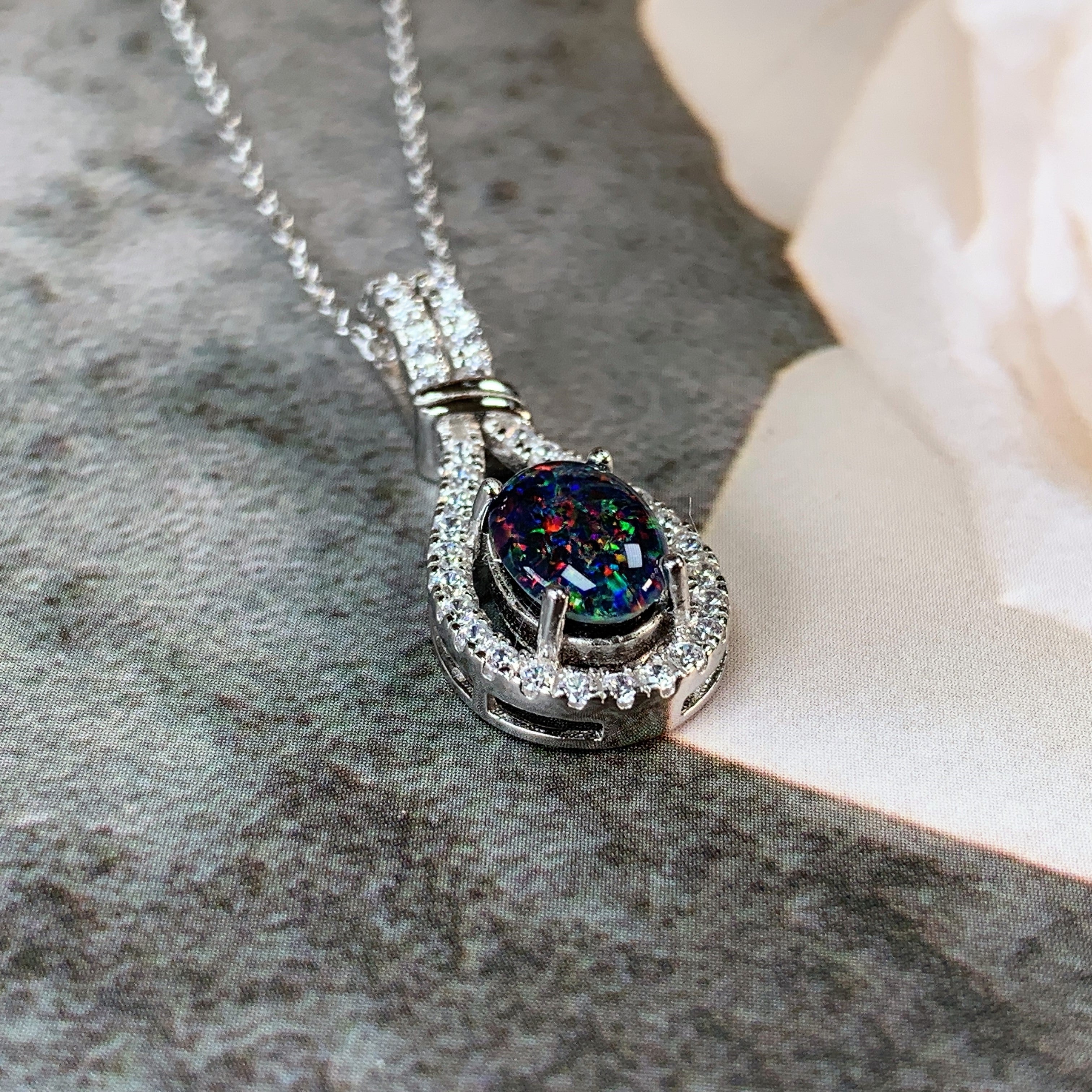 Sterling Silver cluster loop 8x6mm Opal triplet pendant - Masterpiece Jewellery Opal & Gems Sydney Australia | Online Shop