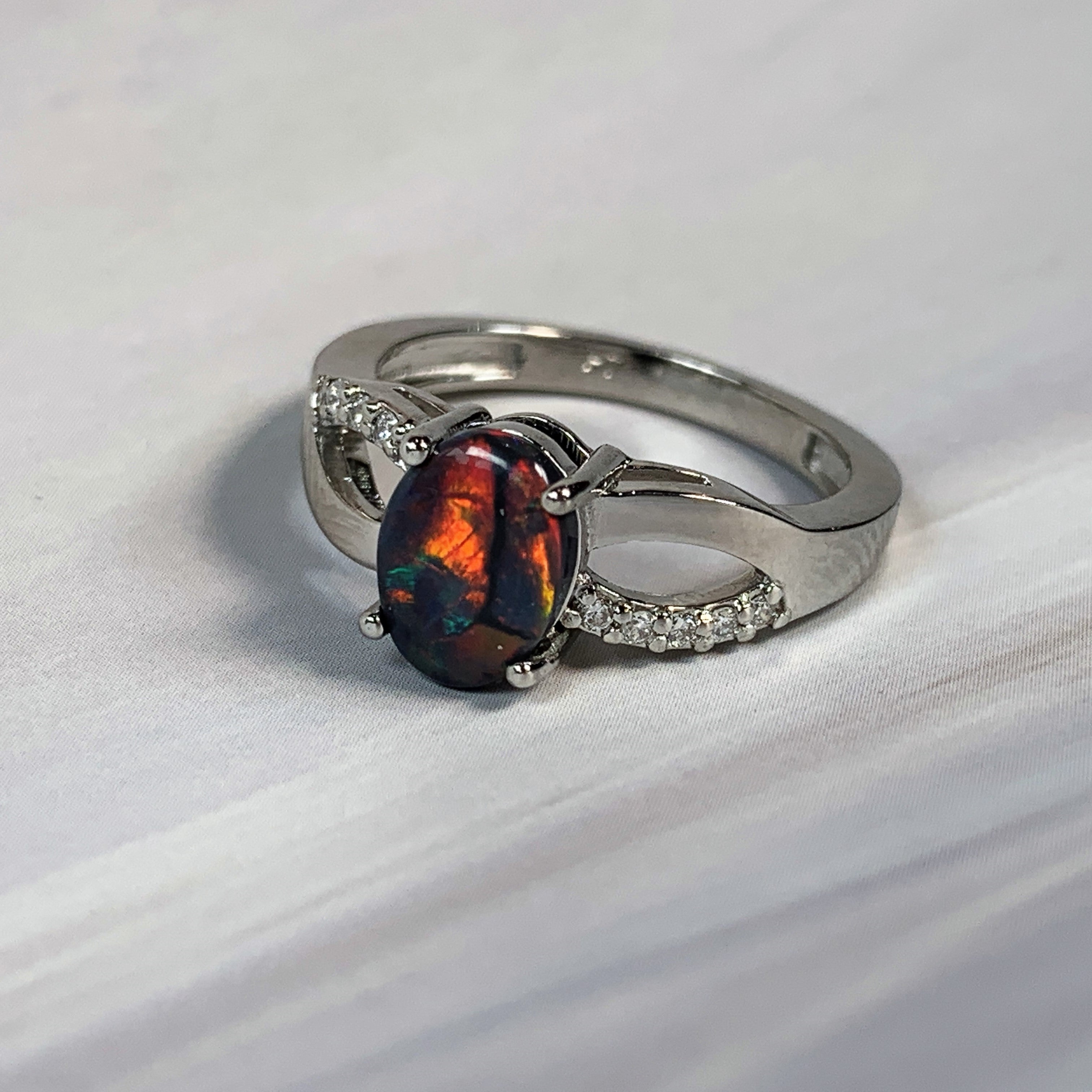 Platinum 1.02ct Black Fire Opal and Diamond ring - Masterpiece Jewellery Opal & Gems Sydney Australia | Online Shop