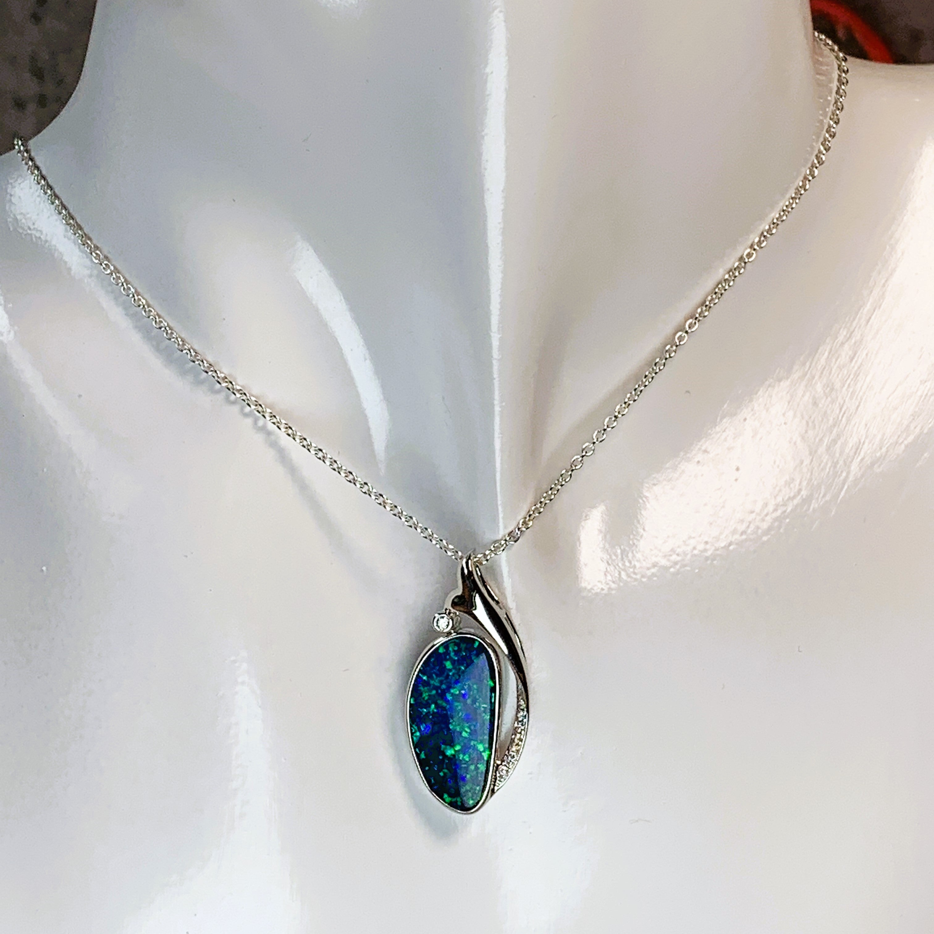 14kt White Gold 4ct Opal and Diamond pendant - Masterpiece Jewellery Opal & Gems Sydney Australia | Online Shop