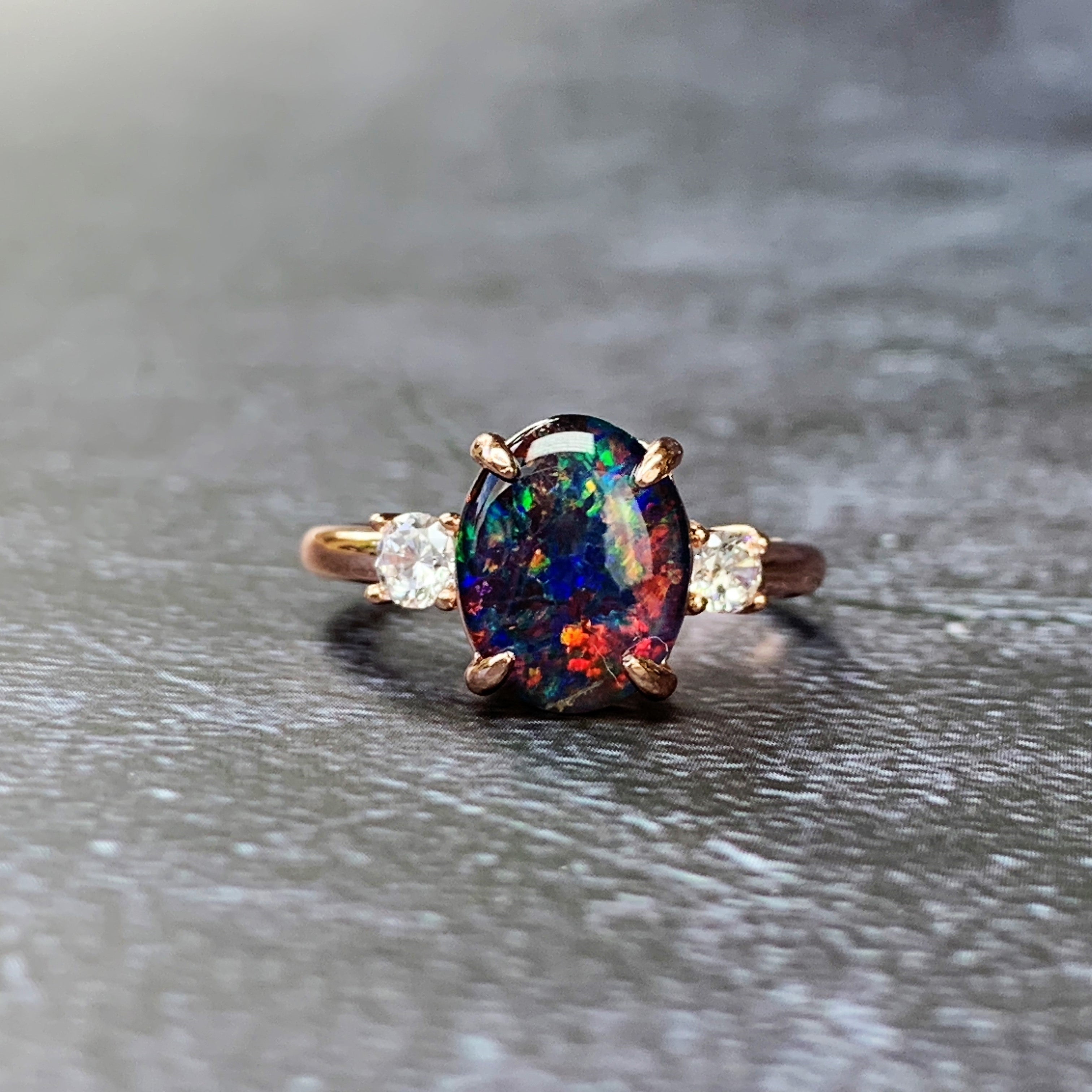 Rose Gold plated Silver 10x8mm Opal triplet trilogy ring - Masterpiece Jewellery Opal & Gems Sydney Australia | Online Shop
