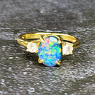 Gold plated Silver 9x7mm Opal triplet 3 stone ring - Masterpiece Jewellery Opal & Gems Sydney Australia | Online Shop