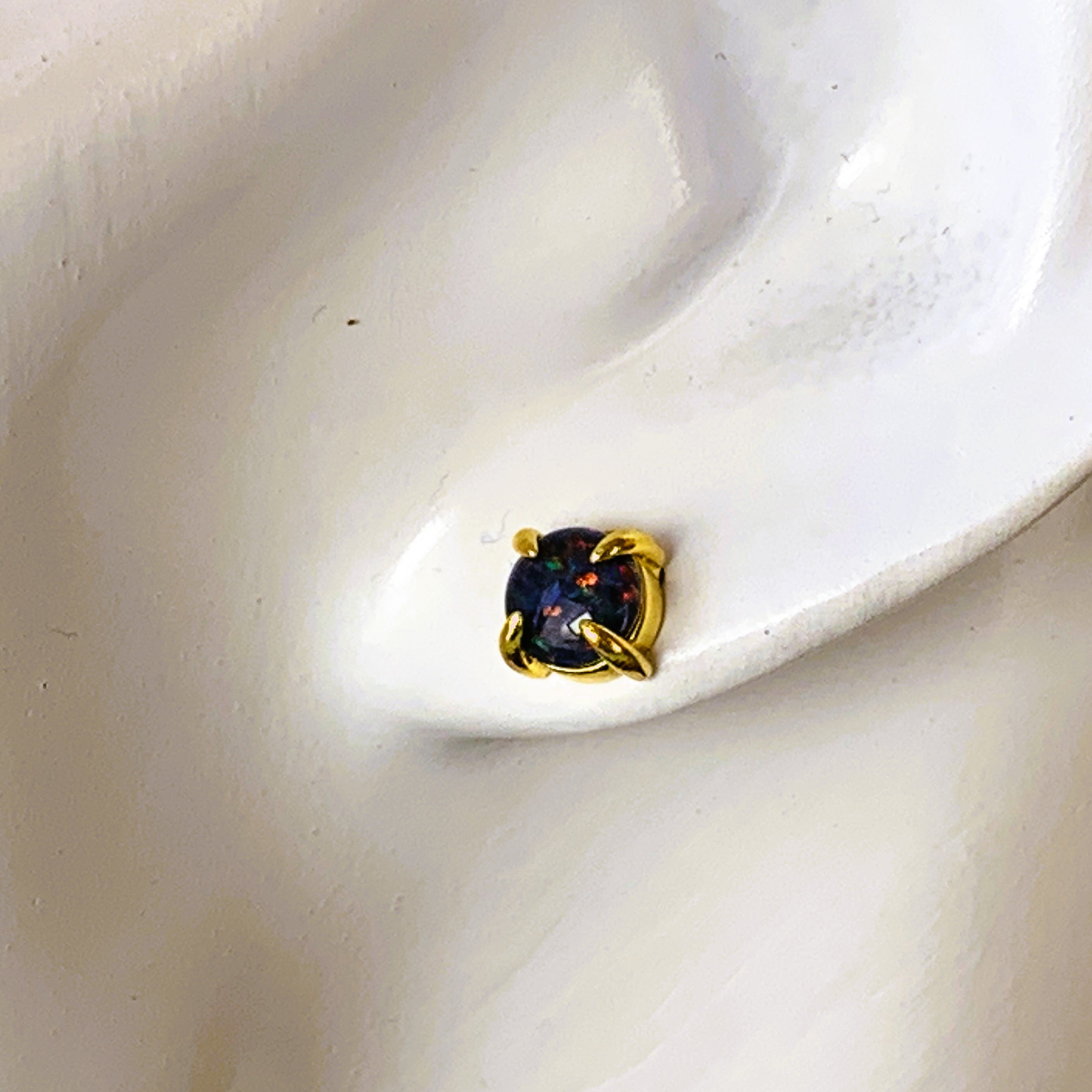 Gold plated Silver 6mm Round Opal studs - Masterpiece Jewellery Opal & Gems Sydney Australia | Online Shop