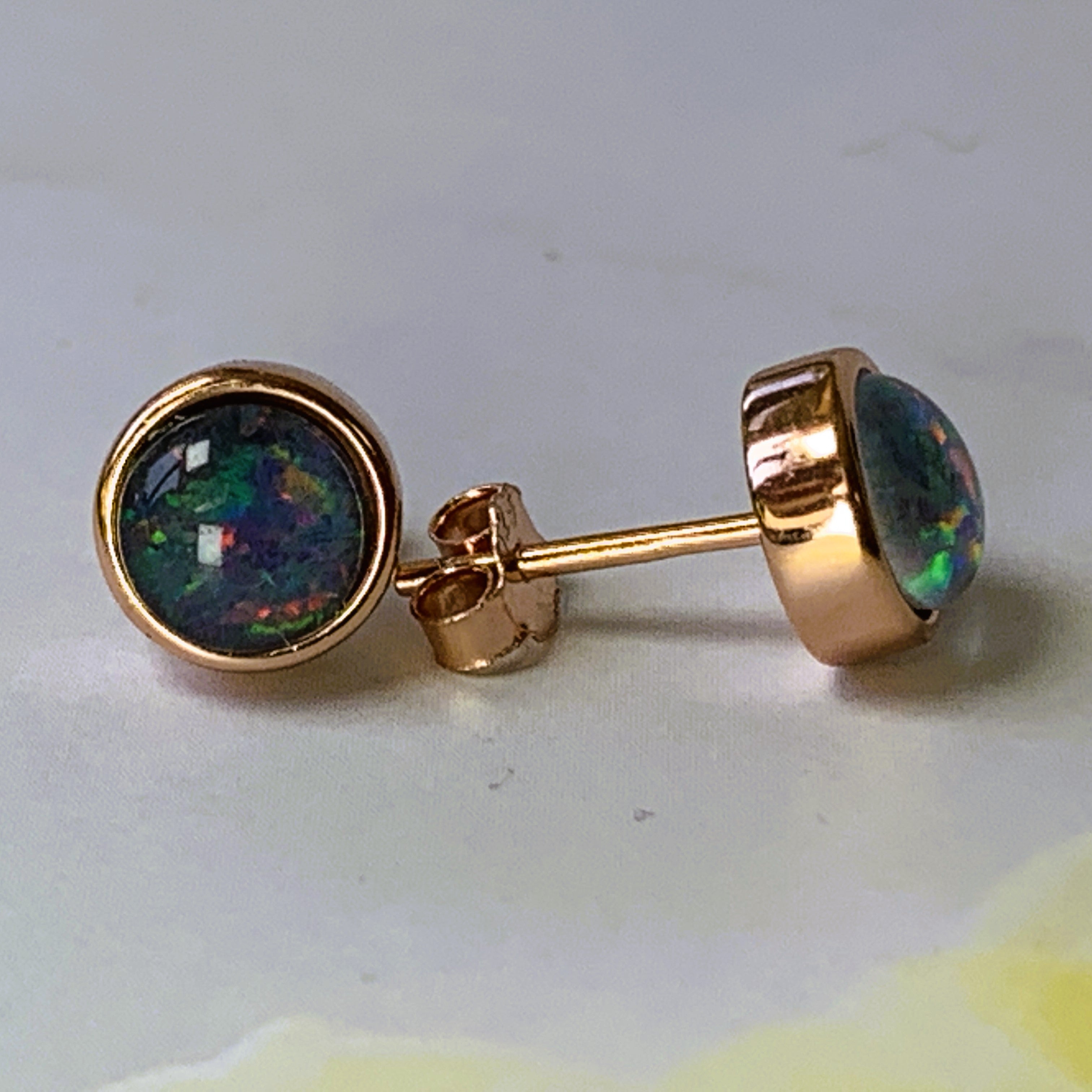 Rose Gold plated 6mm round Opal triplet bezel set - Masterpiece Jewellery Opal & Gems Sydney Australia | Online Shop