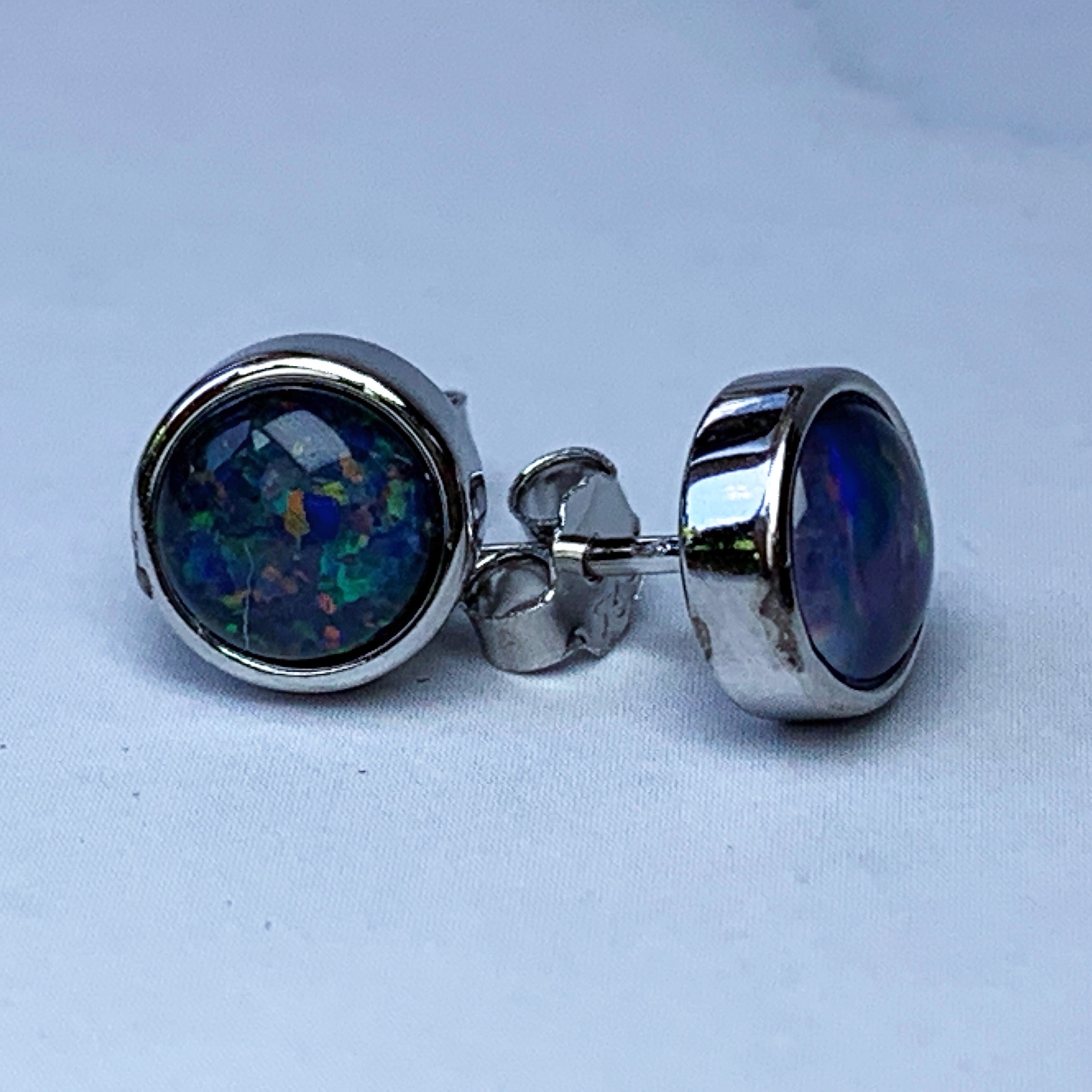 Sterling Silver 6mm Opal triplet bezel studs - Masterpiece Jewellery Opal & Gems Sydney Australia | Online Shop