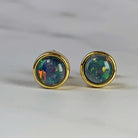 Gold plated silver 5mm Opal triplet bezel set studs - Masterpiece Jewellery Opal & Gems Sydney Australia | Online Shop