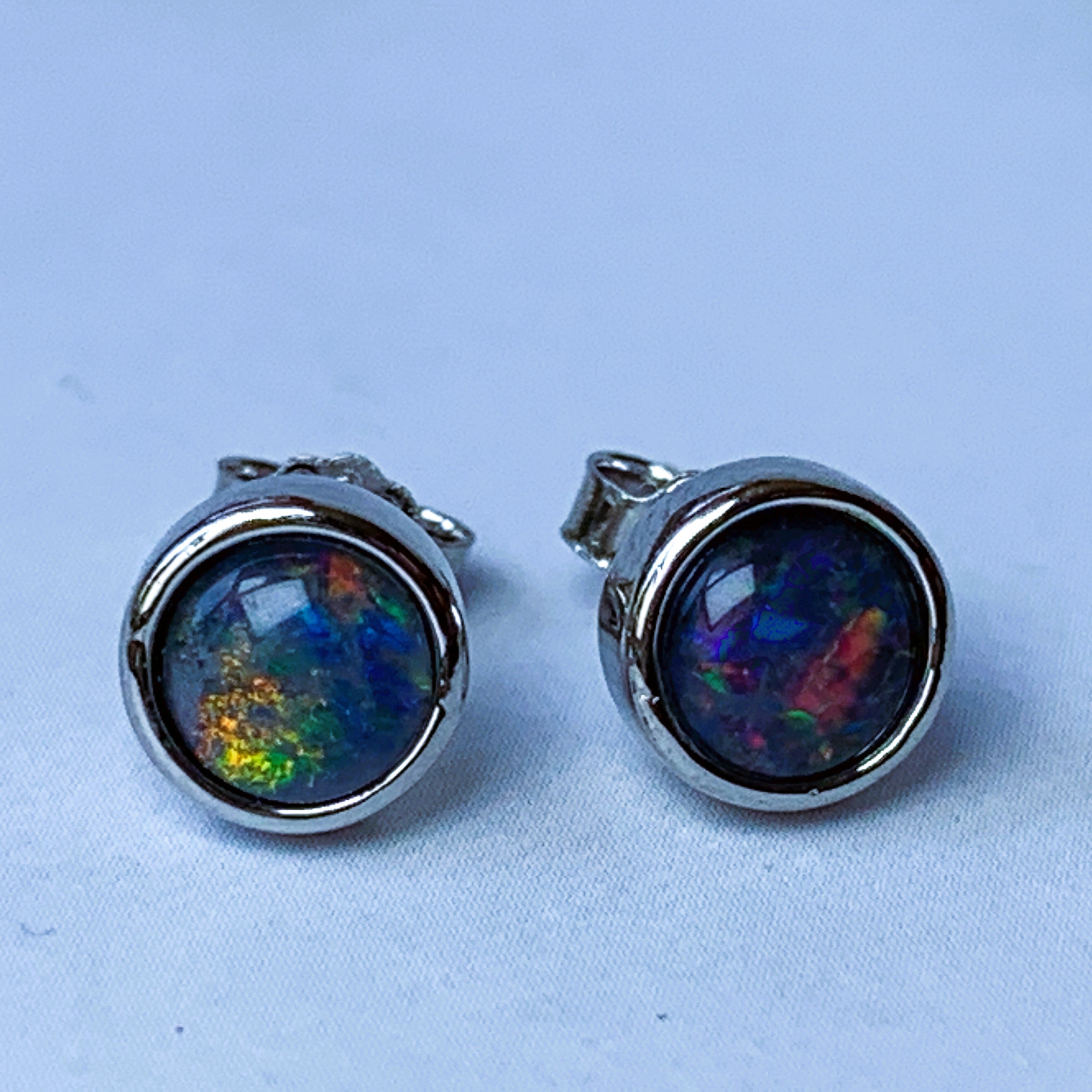 Sterling Silver 5mm bezel set round Opal triplets - Masterpiece Jewellery Opal & Gems Sydney Australia | Online Shop