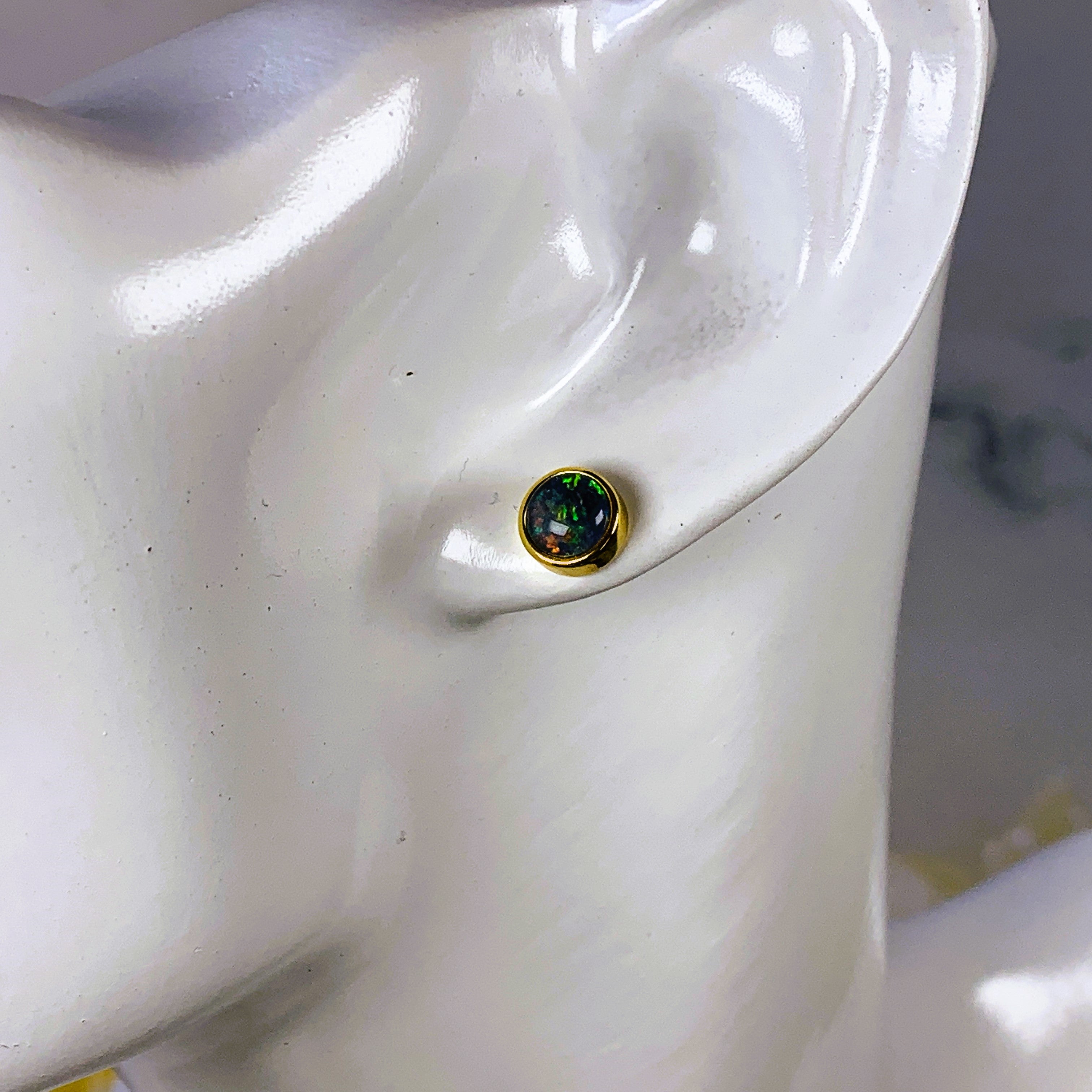 Gold plated Sterling Silver 6mm Round Triplet Opal studs - Masterpiece Jewellery Opal & Gems Sydney Australia | Online Shop