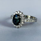 Platinum Teal sapphire 2.07ct and Diamond cluster ring - Masterpiece Jewellery Opal & Gems Sydney Australia | Online Shop