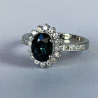 Platinum Teal sapphire 2.07ct and Diamond cluster ring - Masterpiece Jewellery Opal & Gems Sydney Australia | Online Shop