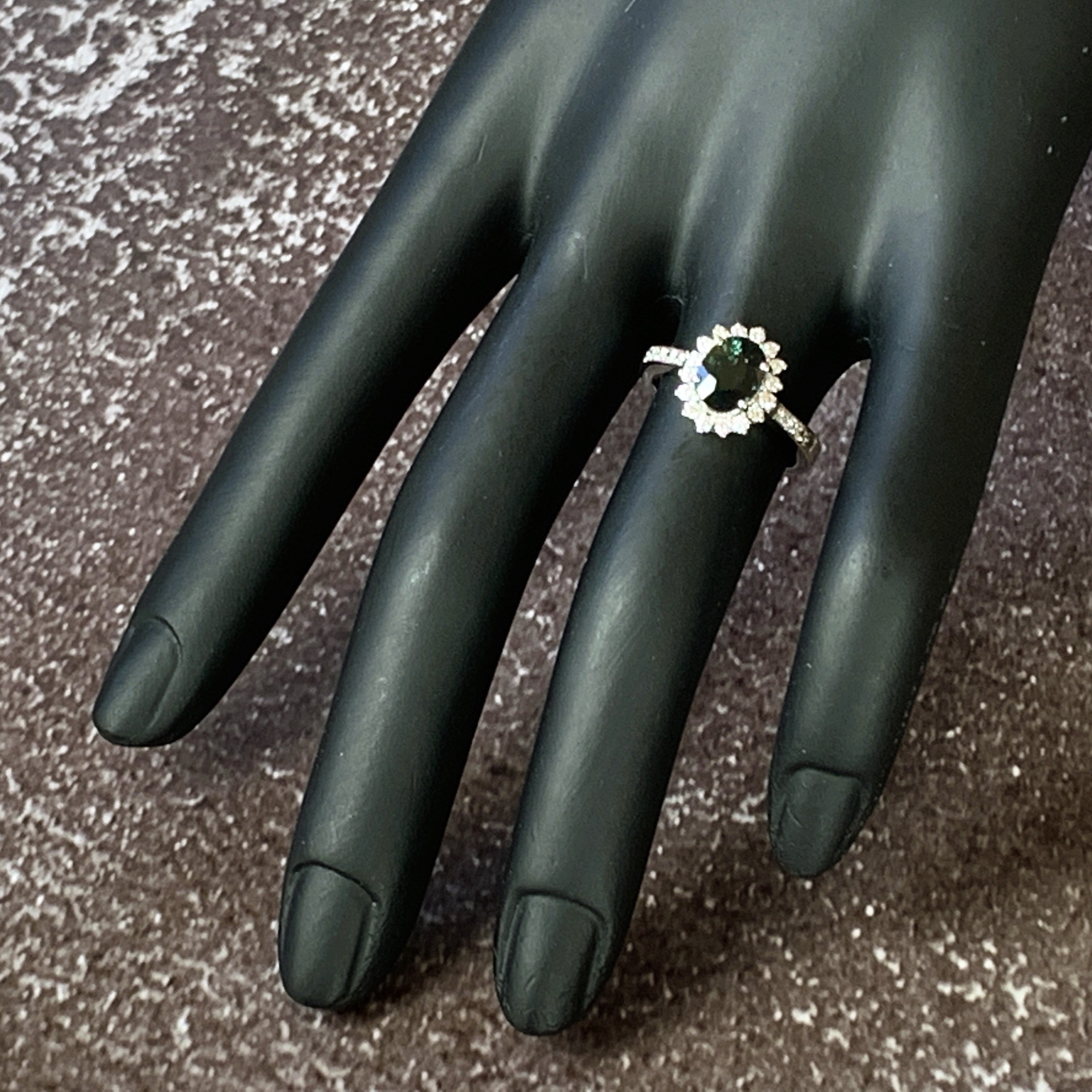 Platinum Teal sapphire 2.07ct and Diamond cluster ring - Masterpiece Jewellery Opal & Gems Sydney Australia | Online Shop