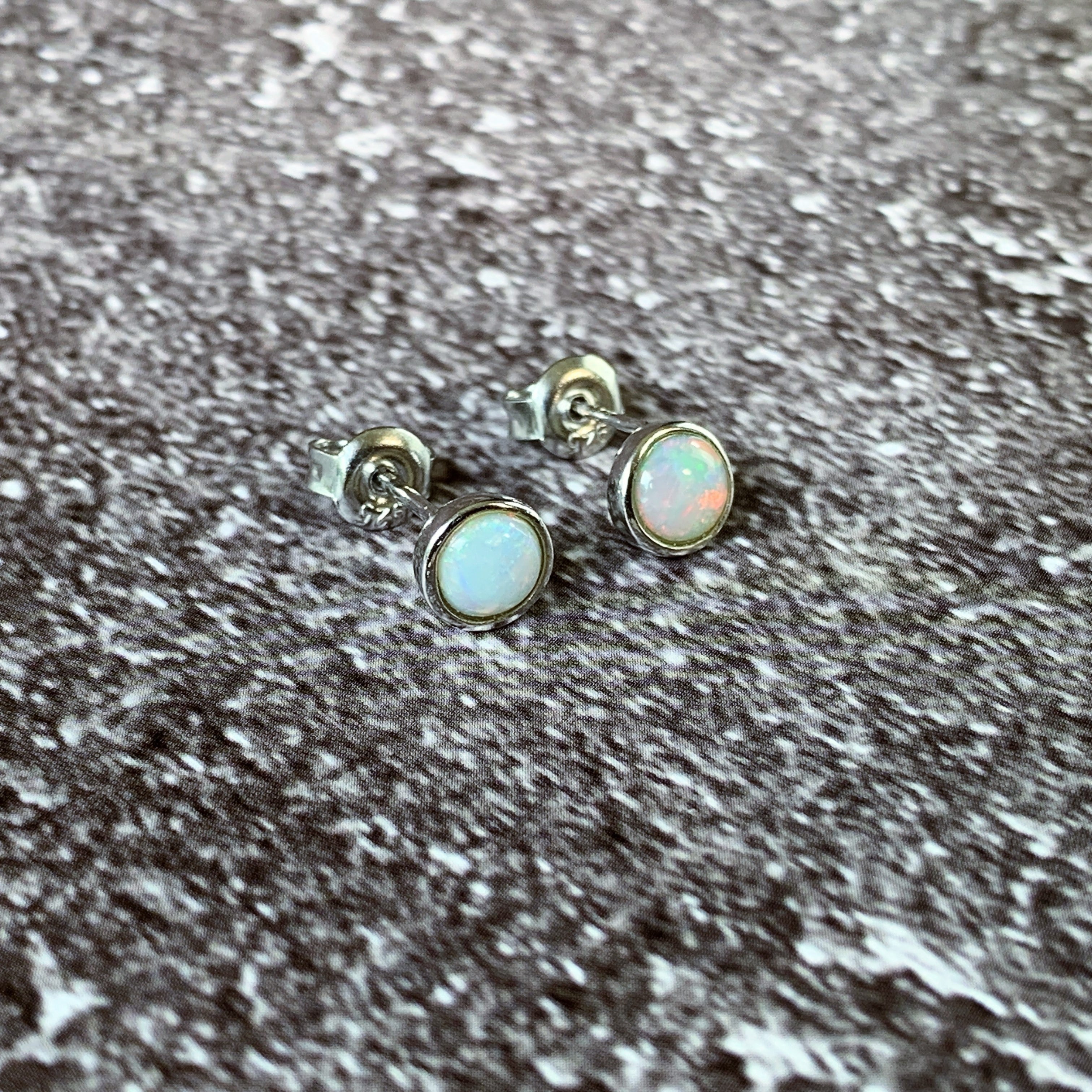 Sterling Silver pair of bezel set 5mm White Opals - Masterpiece Jewellery Opal & Gems Sydney Australia | Online Shop