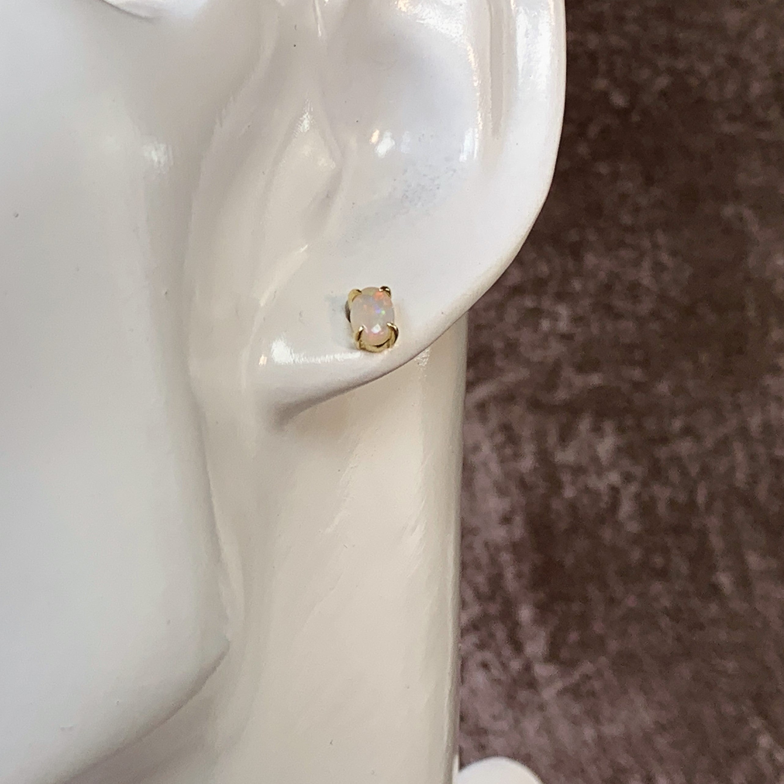 Gold Plated Silver 7x5mm White Opal studs - Masterpiece Jewellery Opal & Gems Sydney Australia | Online Shop