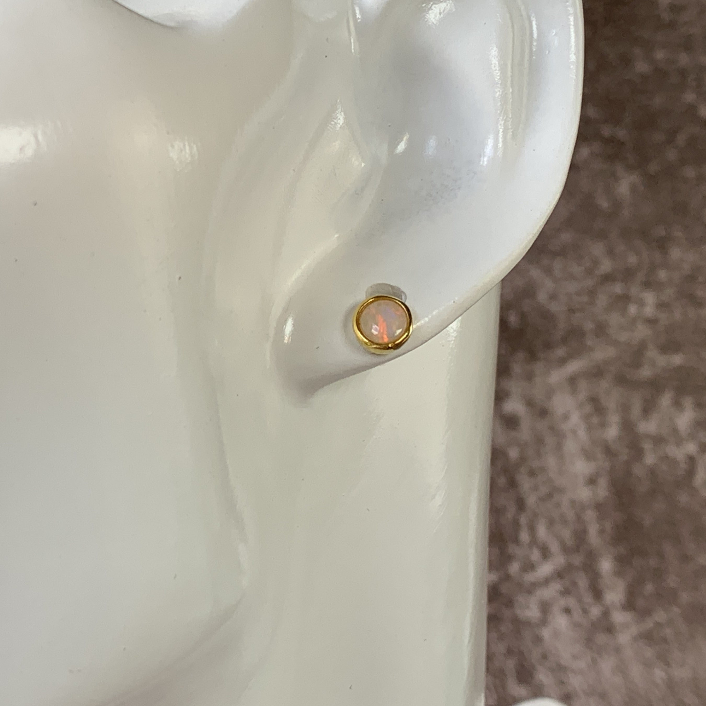 Gold Plated Silver 5mm bezel set White Opal round studs - Masterpiece Jewellery Opal & Gems Sydney Australia | Online Shop