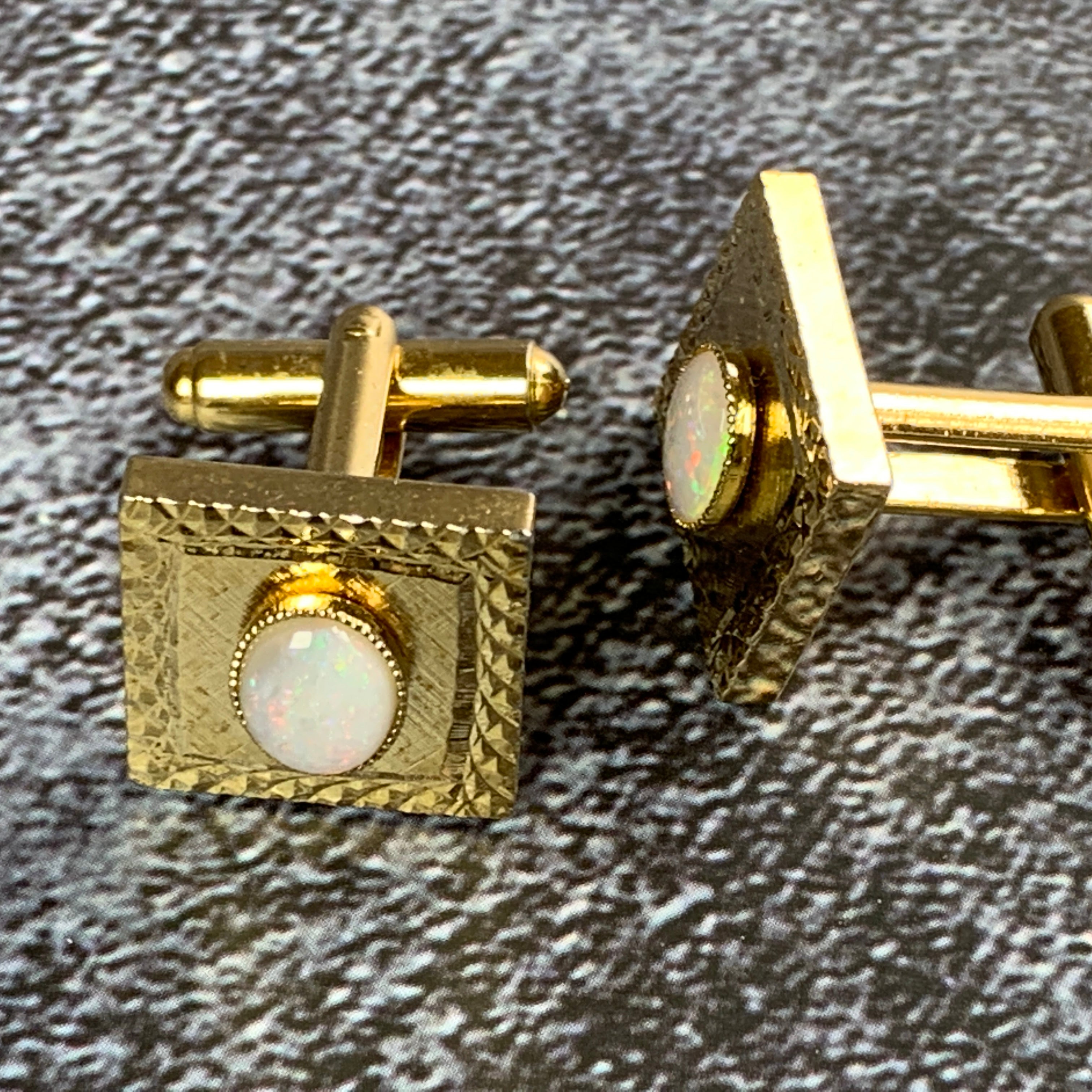 Gold Plated cufflinks with Australian 8x6mm White Opals - Masterpiece Jewellery Opal & Gems Sydney Australia | Online Shop