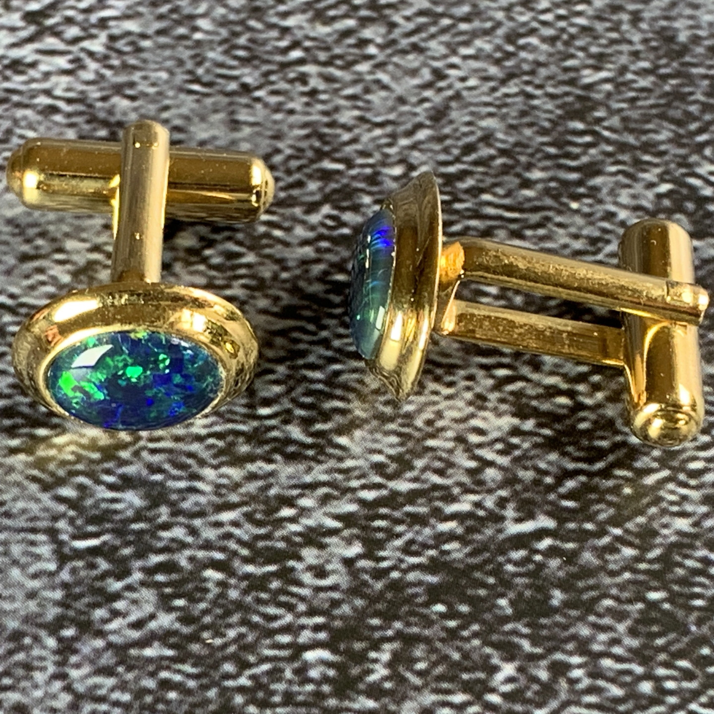 Gold Plated 10x8mm Triplet Opal cufflinks - Masterpiece Jewellery Opal & Gems Sydney Australia | Online Shop