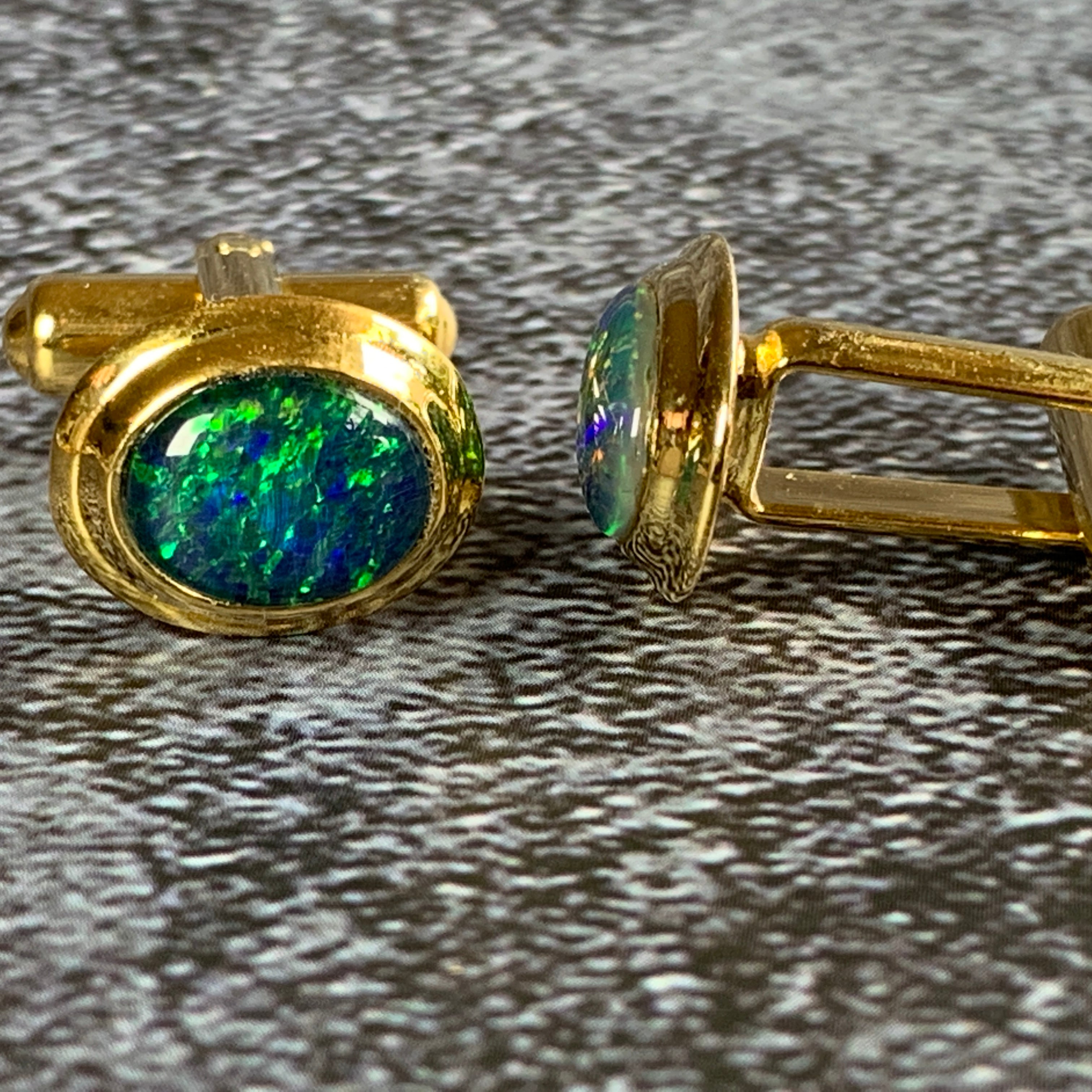 Gold Plated 10x8mm Triplet Opal cufflinks - Masterpiece Jewellery Opal & Gems Sydney Australia | Online Shop