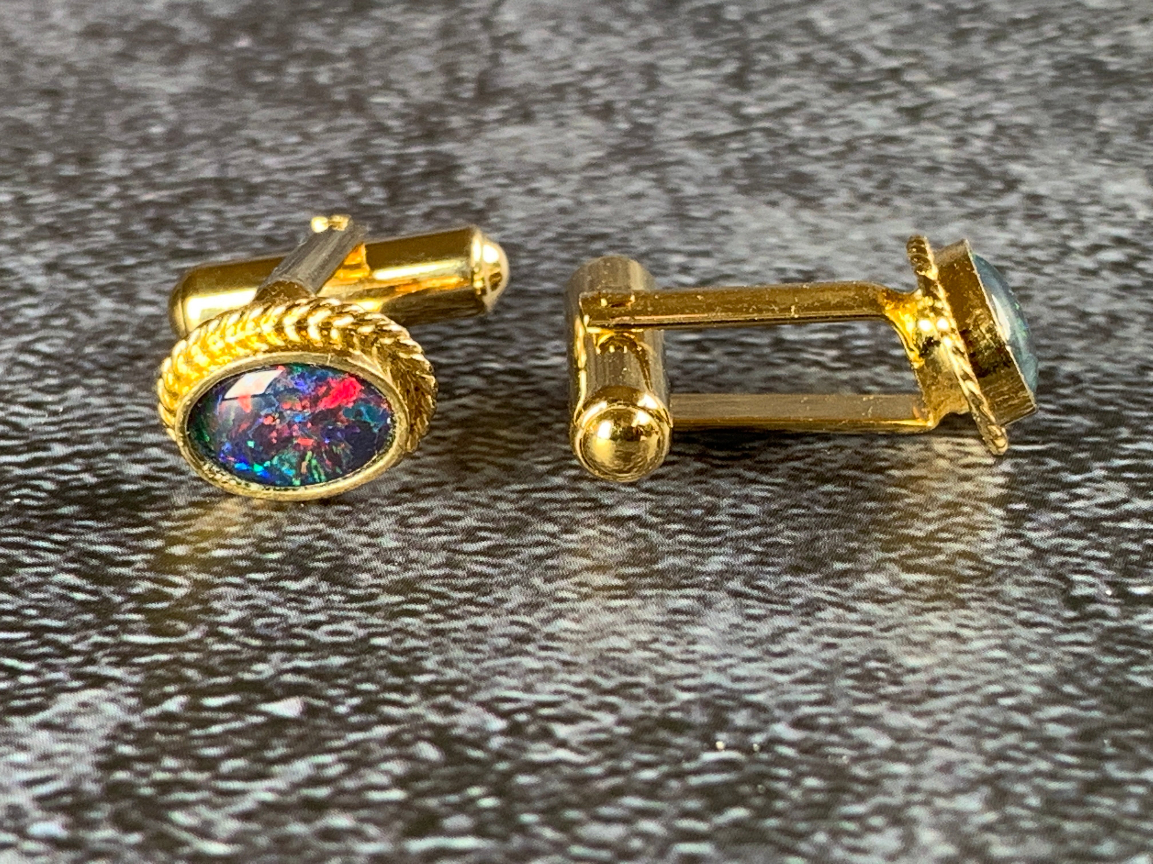Gold Plated 9x7mm Opal triplet Cufflinks - Masterpiece Jewellery Opal & Gems Sydney Australia | Online Shop