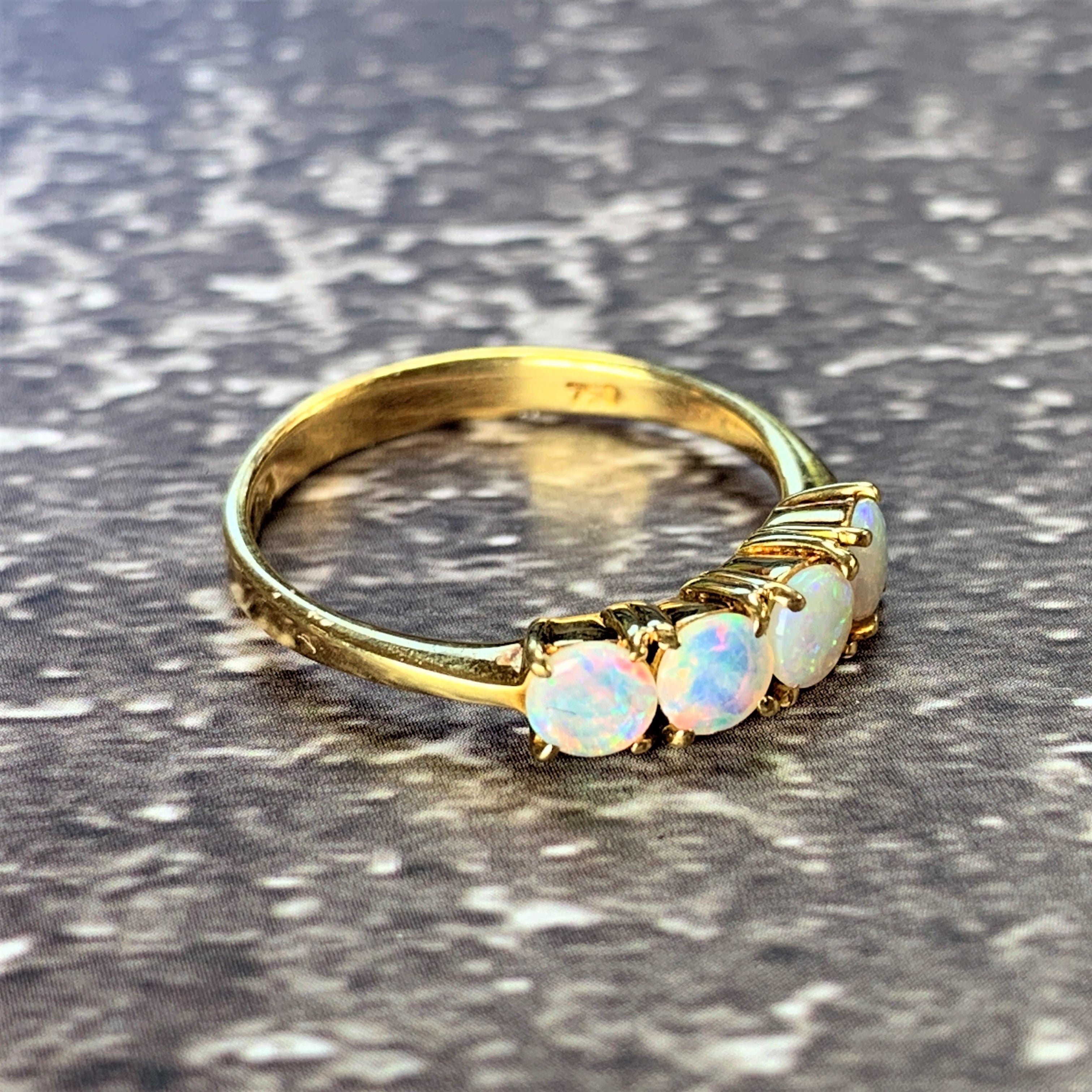 18kt Yellow Gold eternity ring with 5 Crystal Opals - Masterpiece Jewellery Opal & Gems Sydney Australia | Online Shop