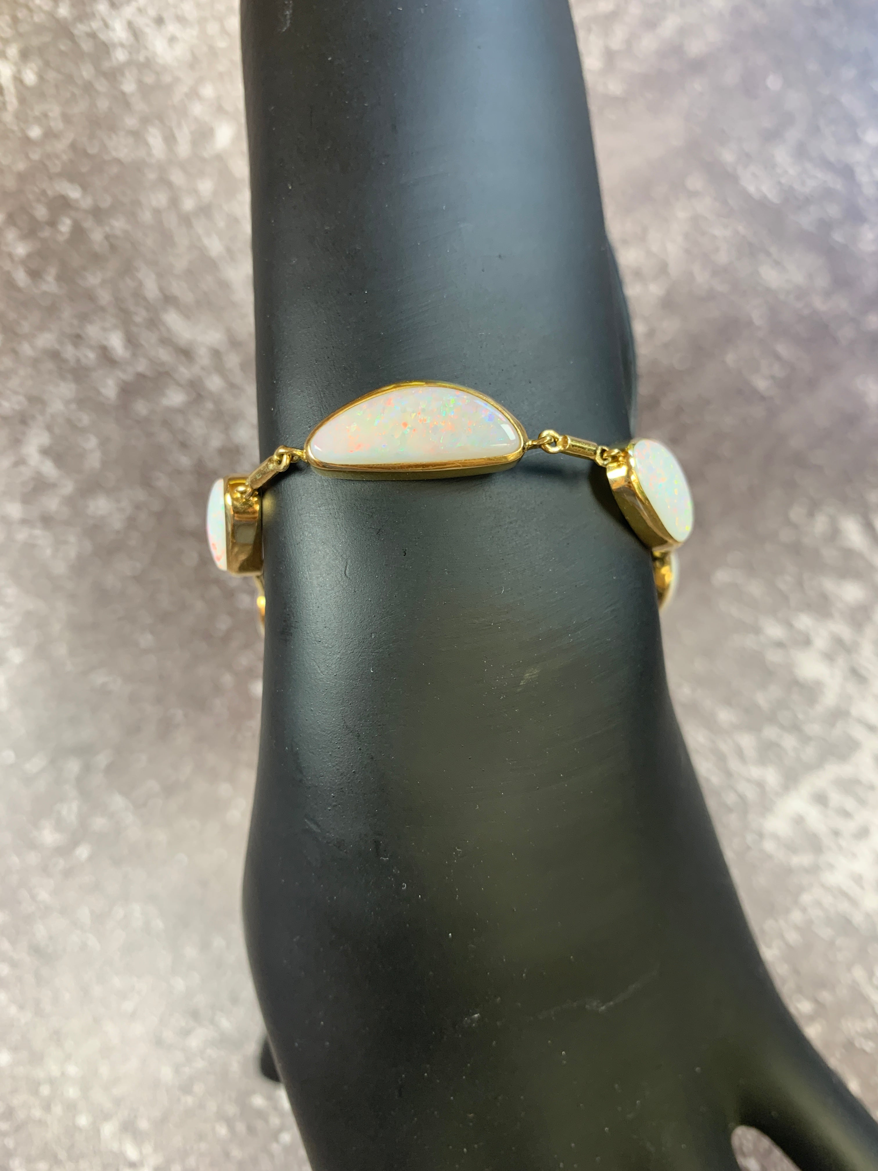 18kt Yellow Gold White Opal freeform 12.5ct bracelet - Masterpiece Jewellery Opal & Gems Sydney Australia | Online Shop