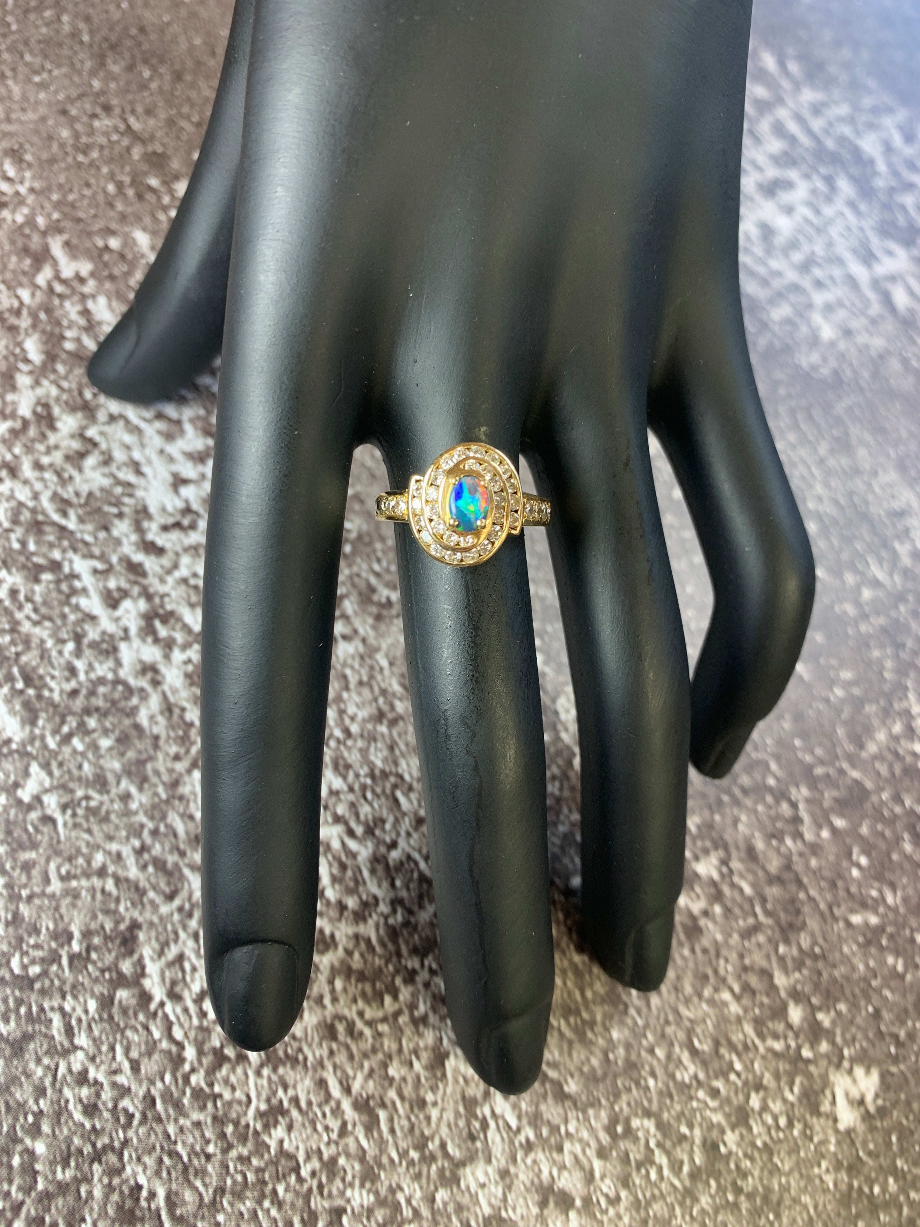18kt Yellow Gold cluster Black Opal 0.3 Diamonds 0.44 ring - Masterpiece Jewellery Opal & Gems Sydney Australia | Online Shop