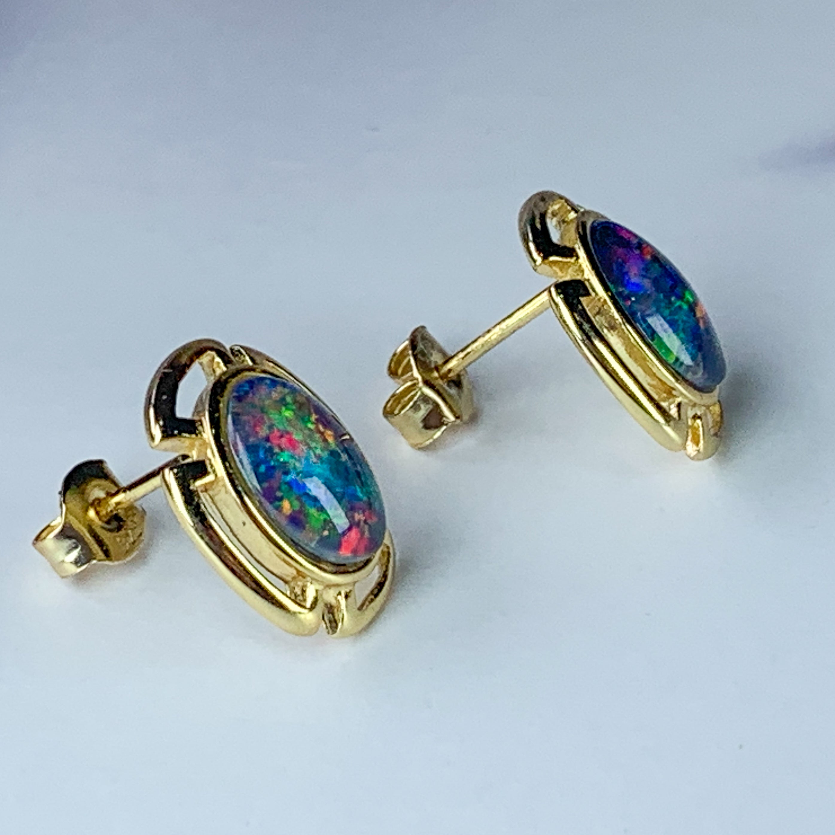 Silver Gold plated 9x7mm Opal cut out style earrings - Masterpiece Jewellery Opal & Gems Sydney Australia | Online Shop