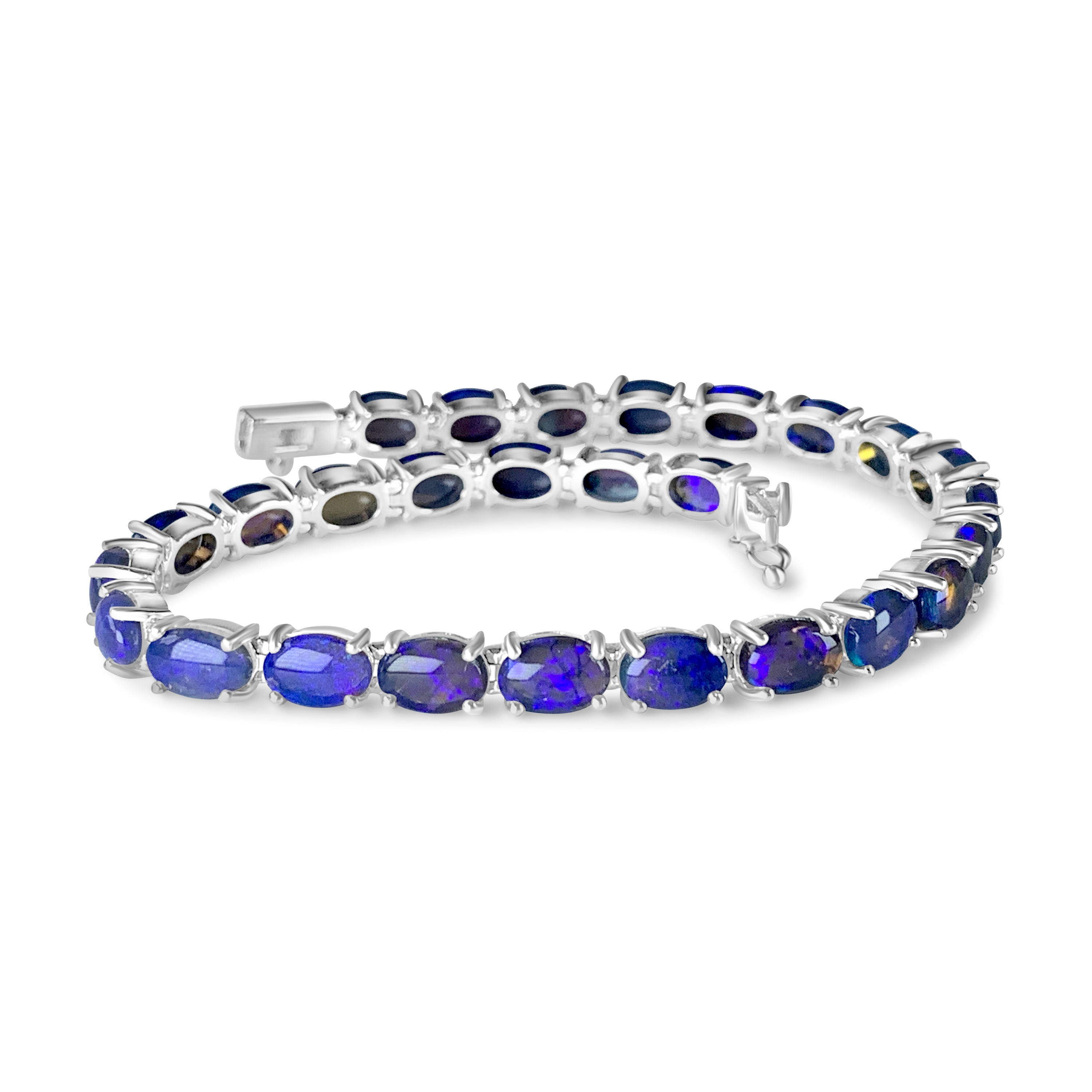 Sterling Silver Black Opal 7x5mm tennis bracelet - Masterpiece Jewellery Opal & Gems Sydney Australia | Online Shop