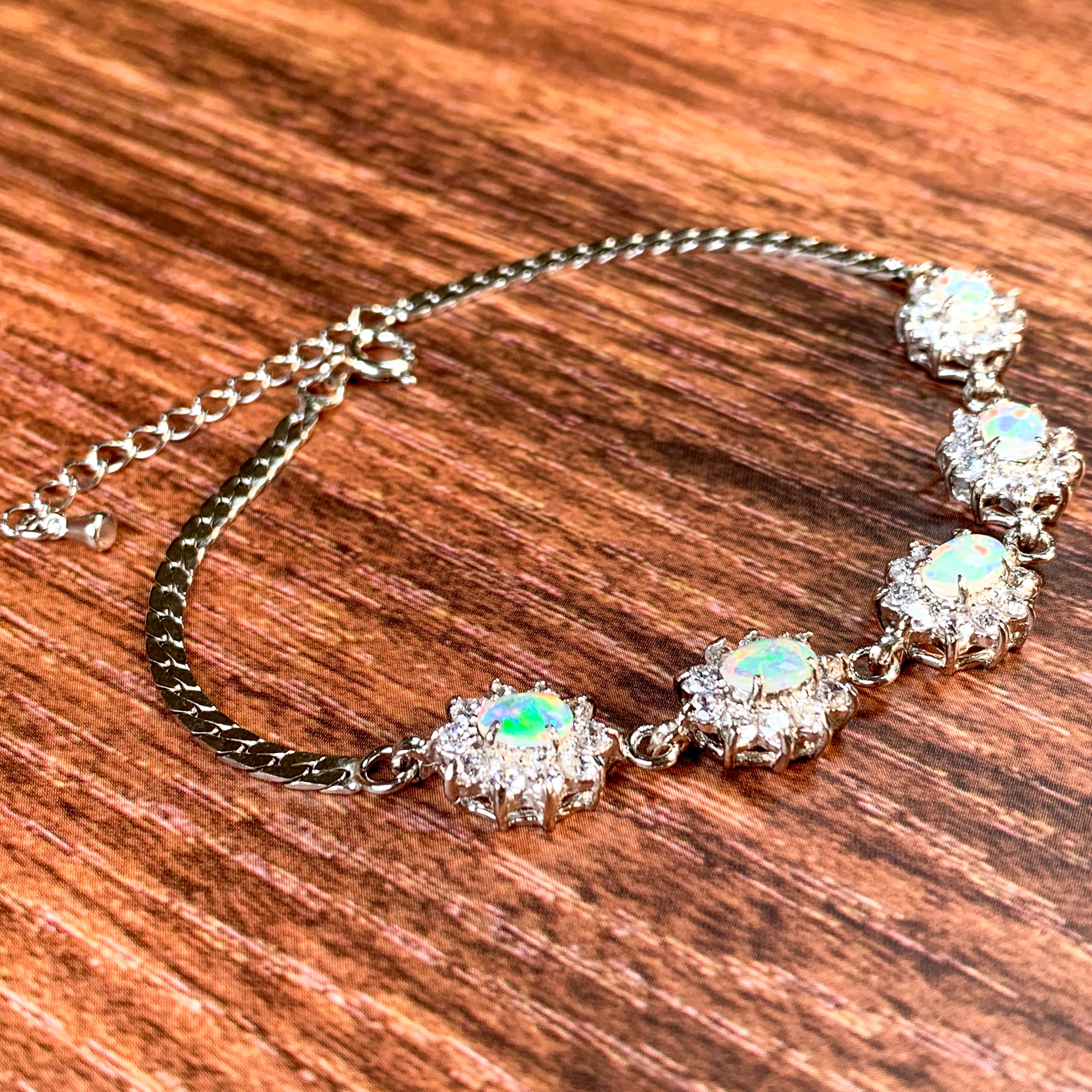 Sterling Silver White Opal 7x5mm and crystal cluster bracelet - Masterpiece Jewellery Opal & Gems Sydney Australia | Online Shop