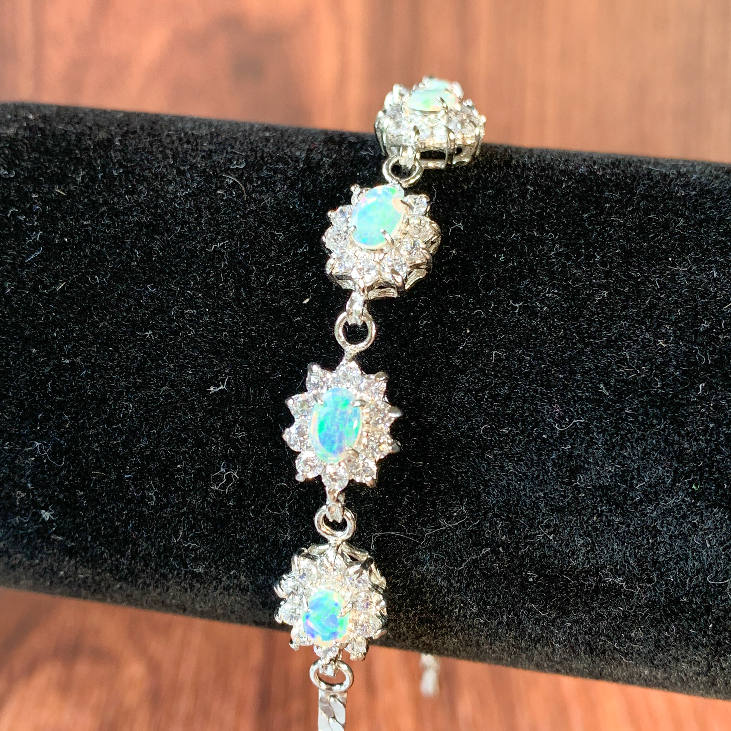 Sterling Silver White Opal 7x5mm and crystal cluster bracelet - Masterpiece Jewellery Opal & Gems Sydney Australia | Online Shop
