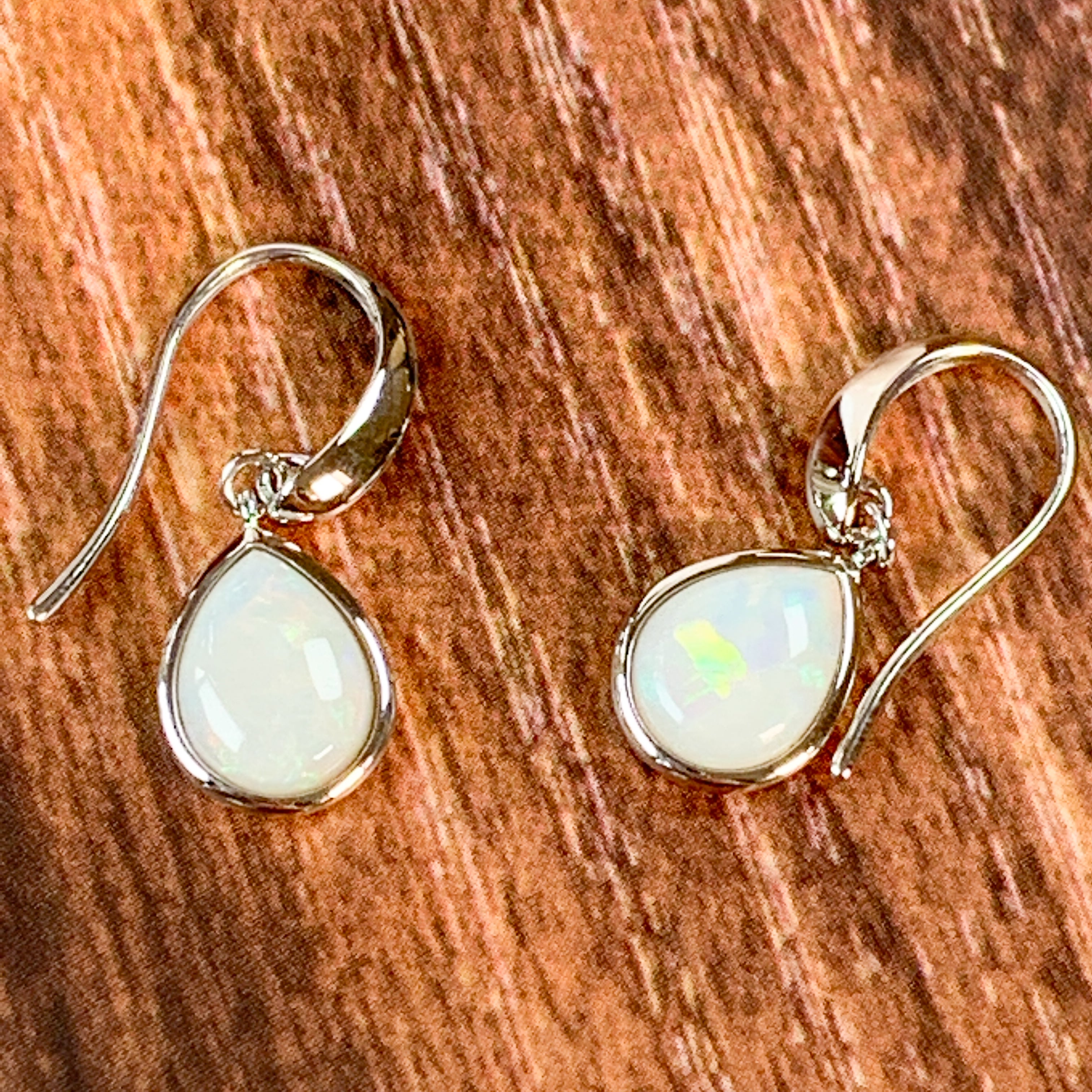 Sterling Silver Pear shape dangling White Opal earrings - Masterpiece Jewellery Opal & Gems Sydney Australia | Online Shop