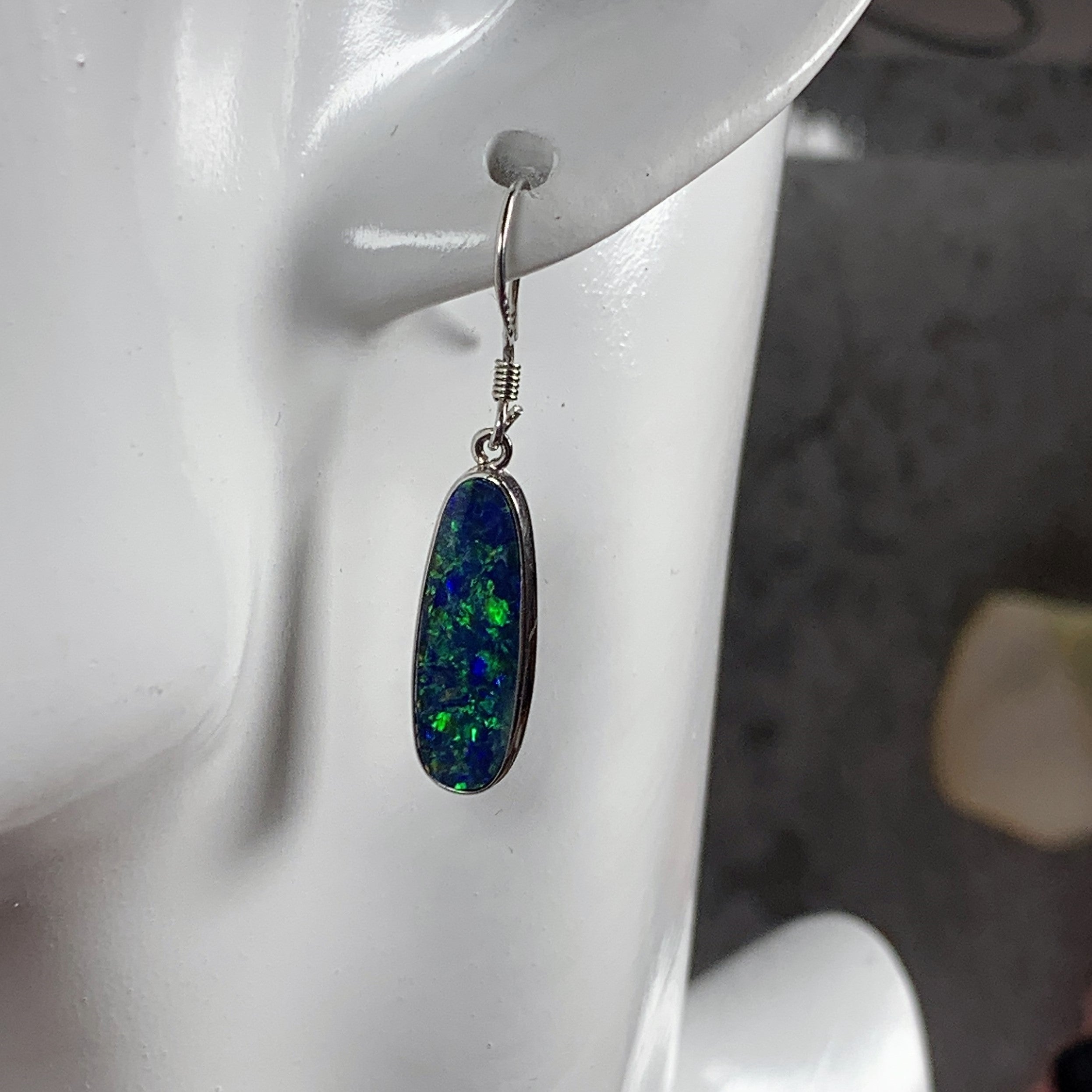 Sterling Silver dangling Blue Green Opal earrings - Masterpiece Jewellery Opal & Gems Sydney Australia | Online Shop