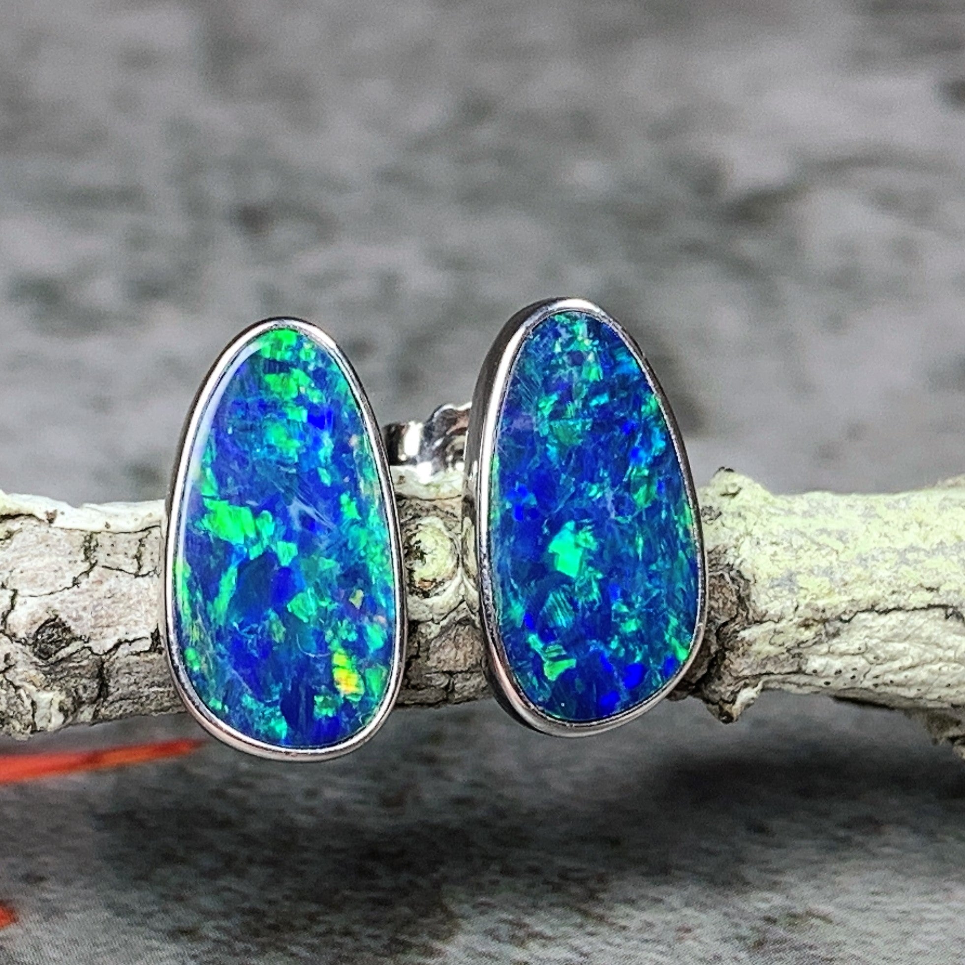 Sterling Silver Opal 14x7mm Freeform studs - Masterpiece Jewellery Opal & Gems Sydney Australia | Online Shop