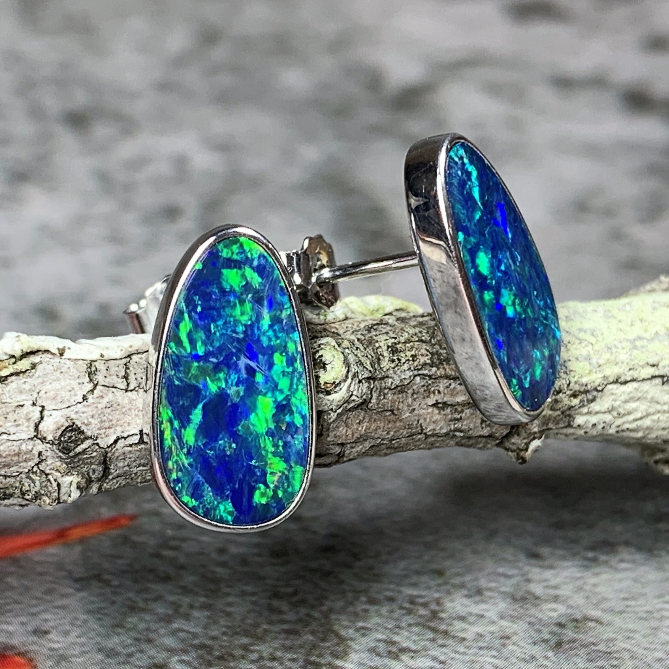 Sterling Silver Opal 14x7mm Freeform studs - Masterpiece Jewellery Opal & Gems Sydney Australia | Online Shop